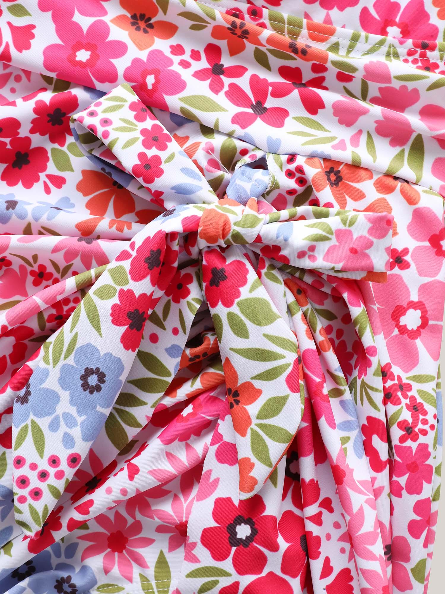 Knotted Blooming Floral Print Swim Dress Female Product Image