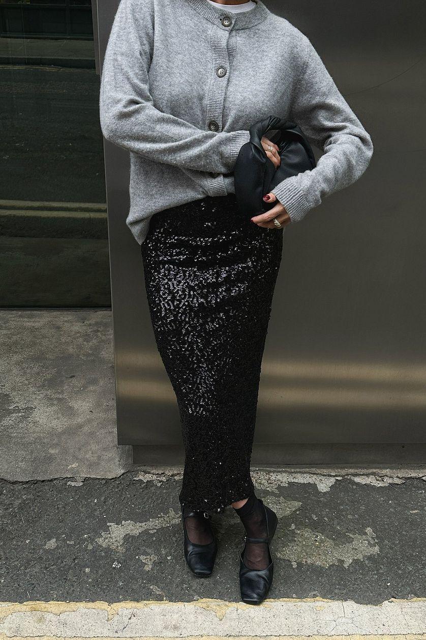 Slit Detail Sequin Midi Skirt Product Image