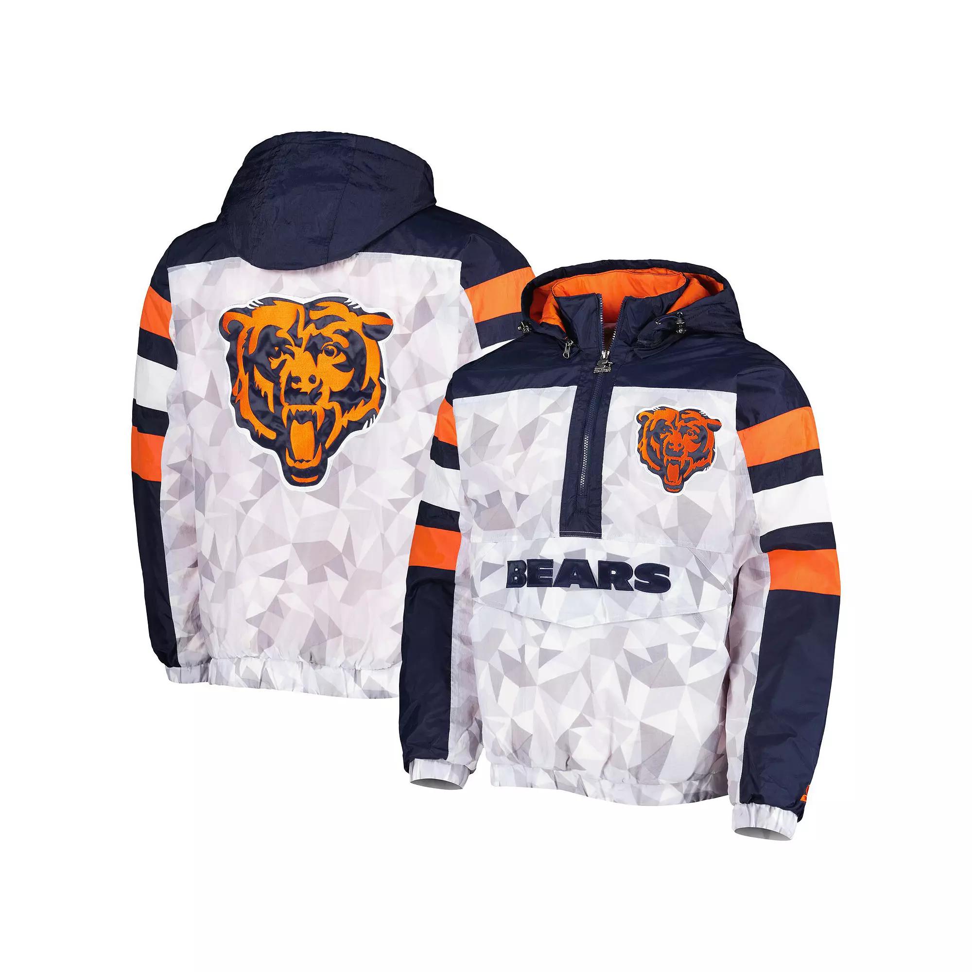 Men's Starter White/Navy Chicago Bears Thursday Night Gridiron Raglan Half-Zip Hooded Jacket, Size: Medium Product Image