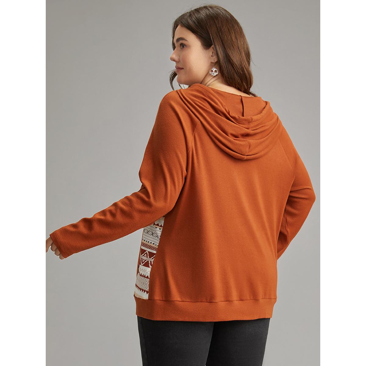 Plus Size Boho Print Hooded Drawstring Sweatshirt Women Rust Casual Non Hooded Everyday Sweatshirts BloomChic 10/M Product Image