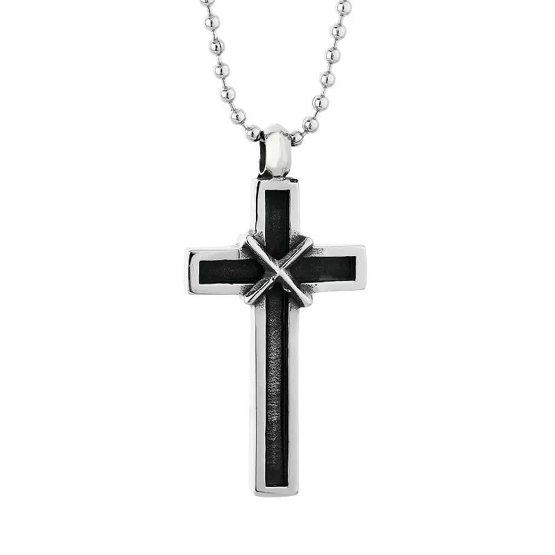 LYNX Stainless Steel Antiqued Cross Pendant Necklace, Men's, Size: 22", Grey Product Image