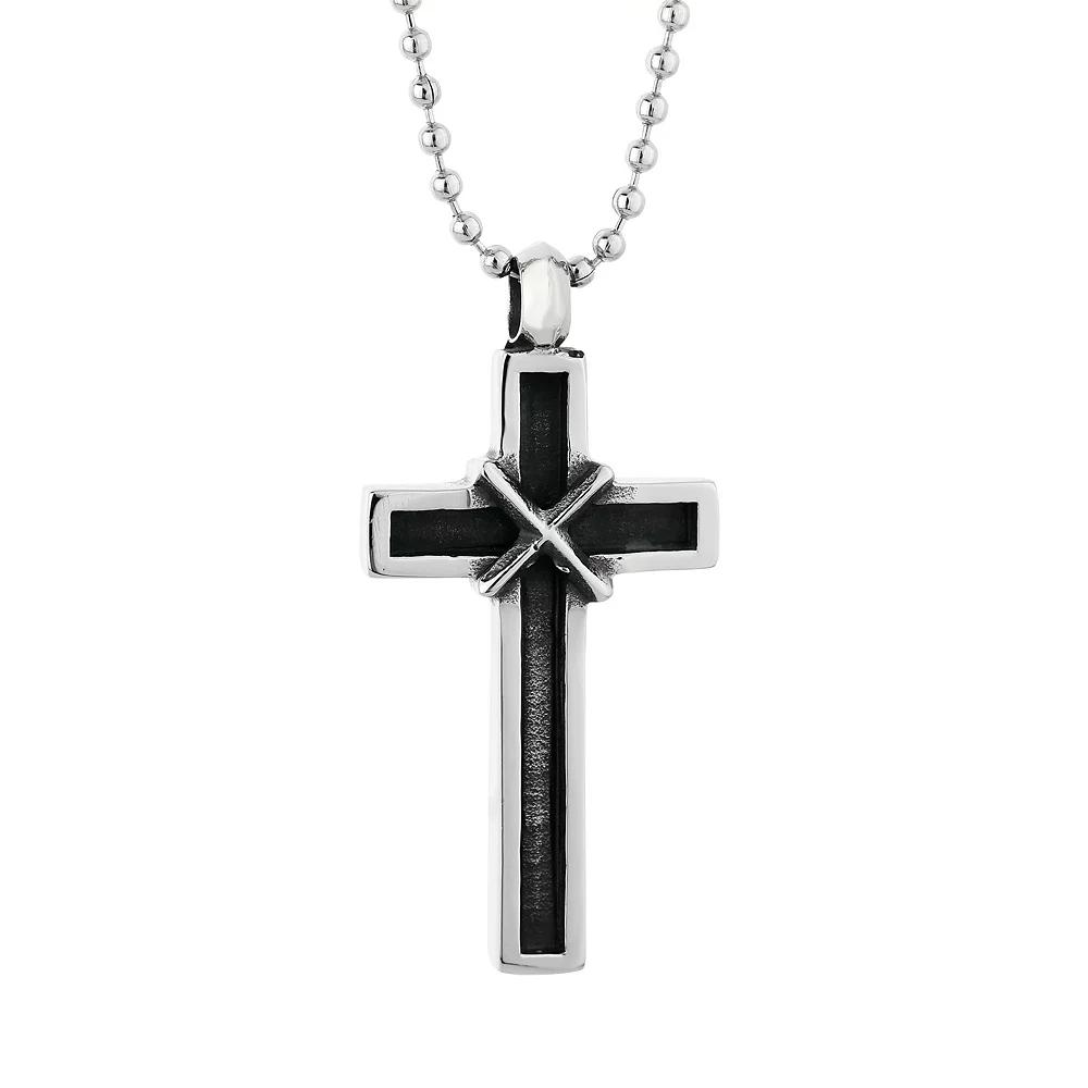 LYNX Stainless Steel Antiqued Cross Pendant Necklace, Men's, Size: 22", Grey Product Image