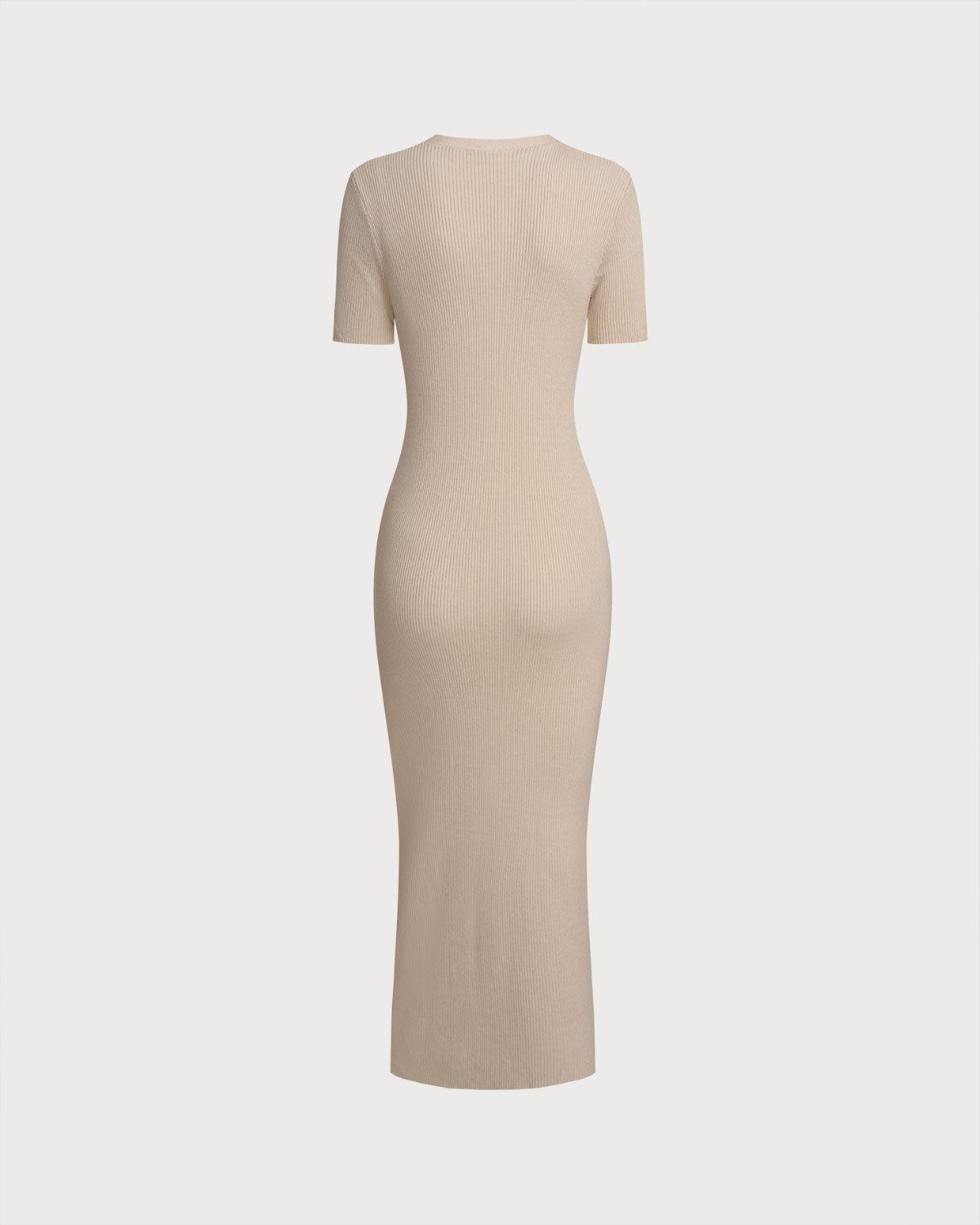 Apricot V Neck Bodycon Sweater Dress Product Image