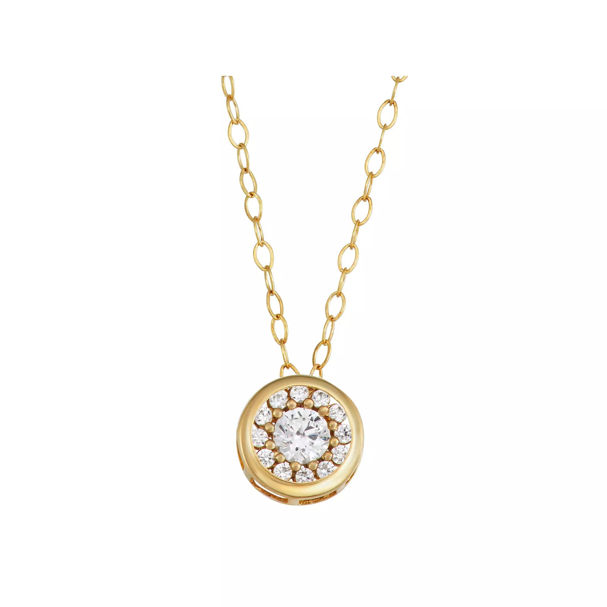 Forever Radiant 10k Gold Cubic Zirconia Circle Pendant Necklace, Women's, Size: 18" Product Image