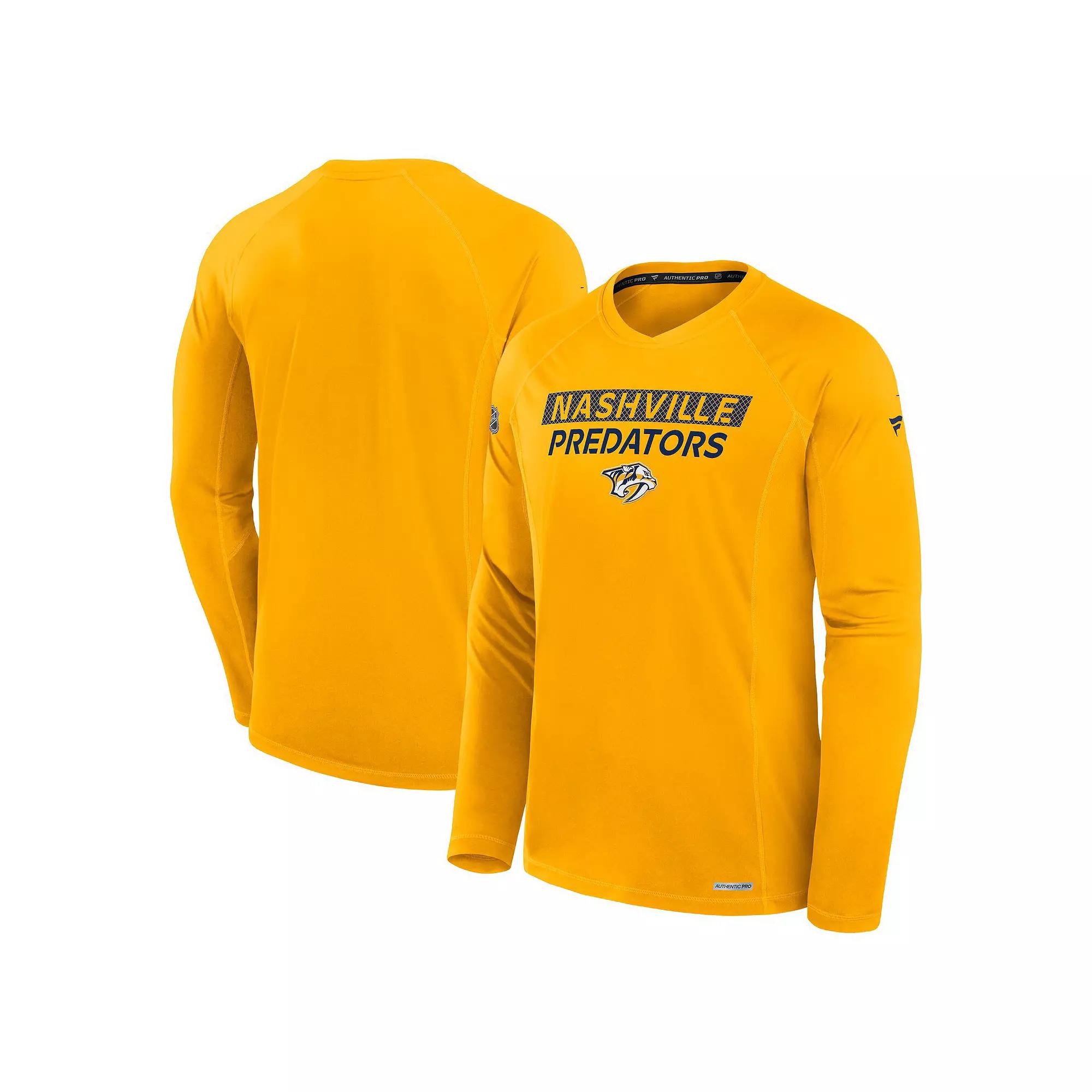 Men's Fanatics Gold Nashville Predators Authentic Pro Rink Tech Long Sleeve T-Shirt, Size: Medium, Pdt Gold Product Image