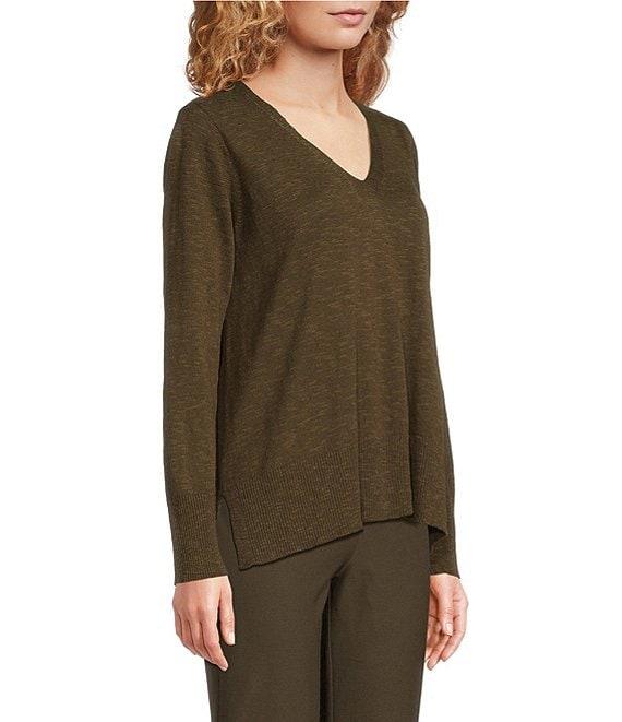 Eileen Fisher Organic Linen Cotton Blend V-Neck Long Sleeve Sweater Product Image