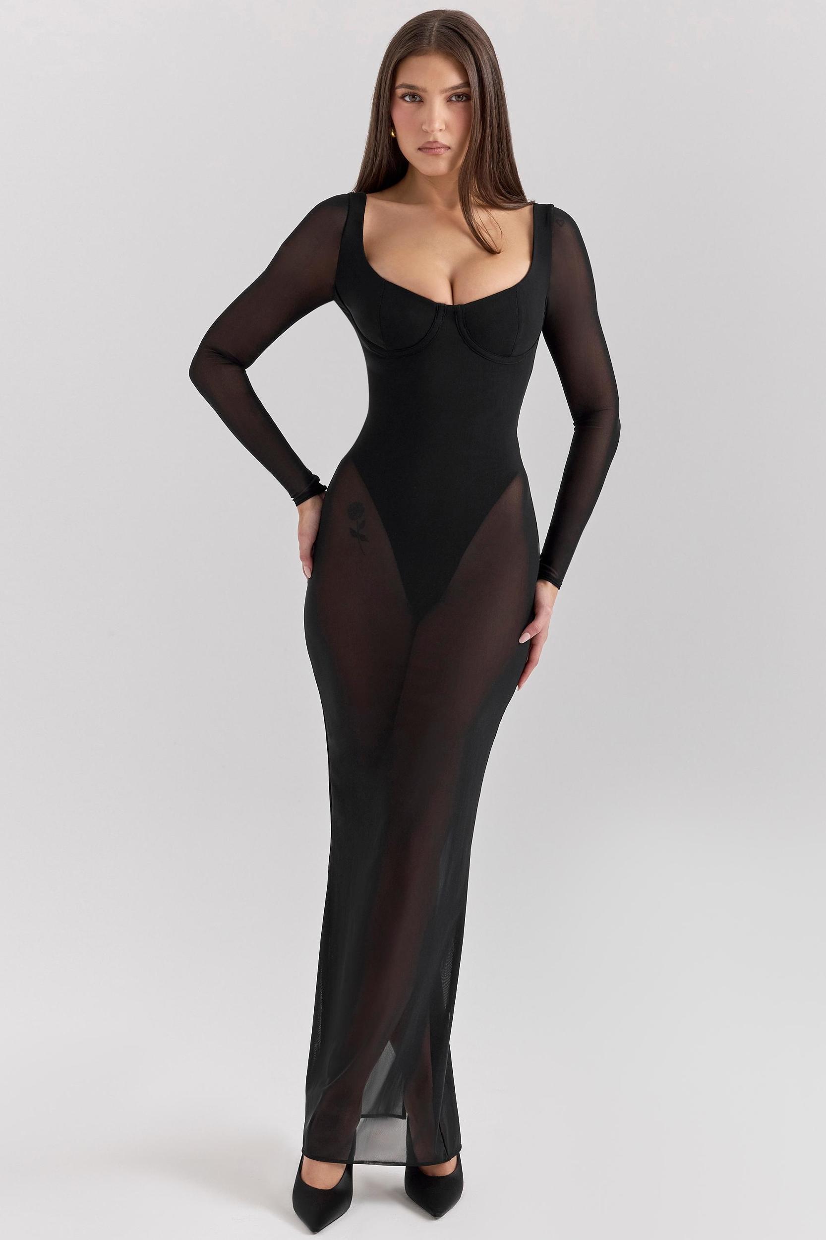 Everly  black mesh maxi dress with bodysuit Product Image