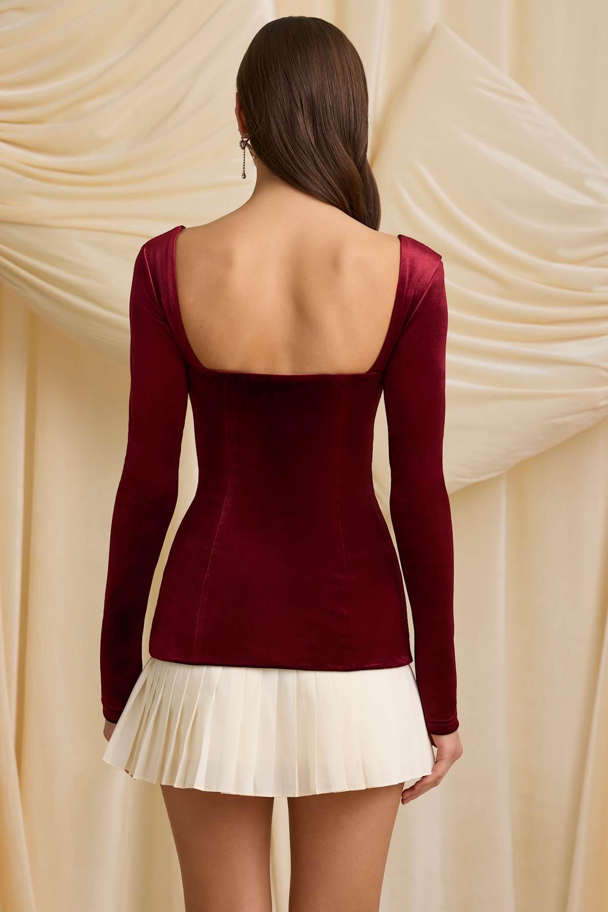 Layered Pleated Corset Mini Dress in Wine Red Product Image