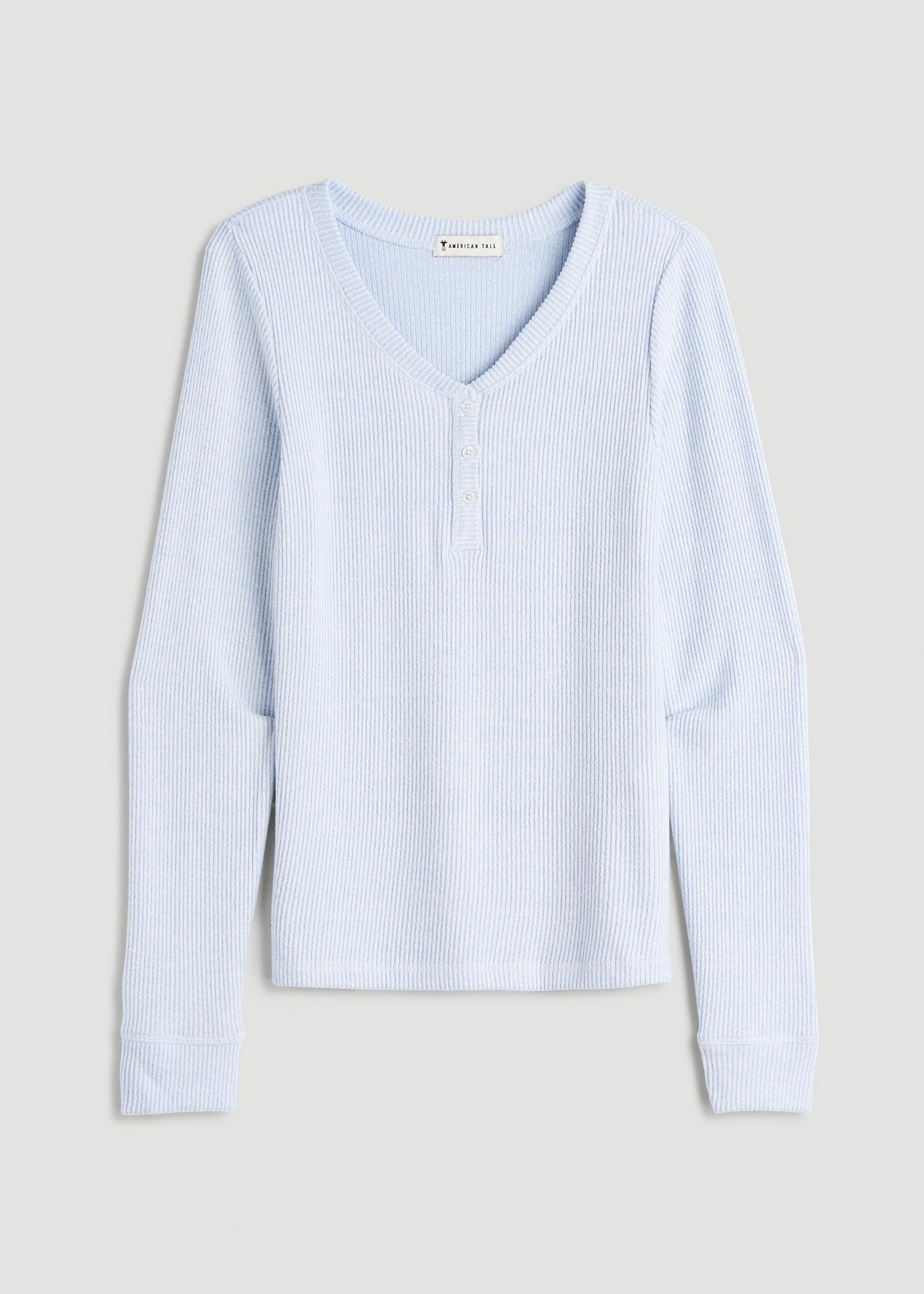 Ribbed Henley Top for Tall Women in Bluebird Mix Female Product Image