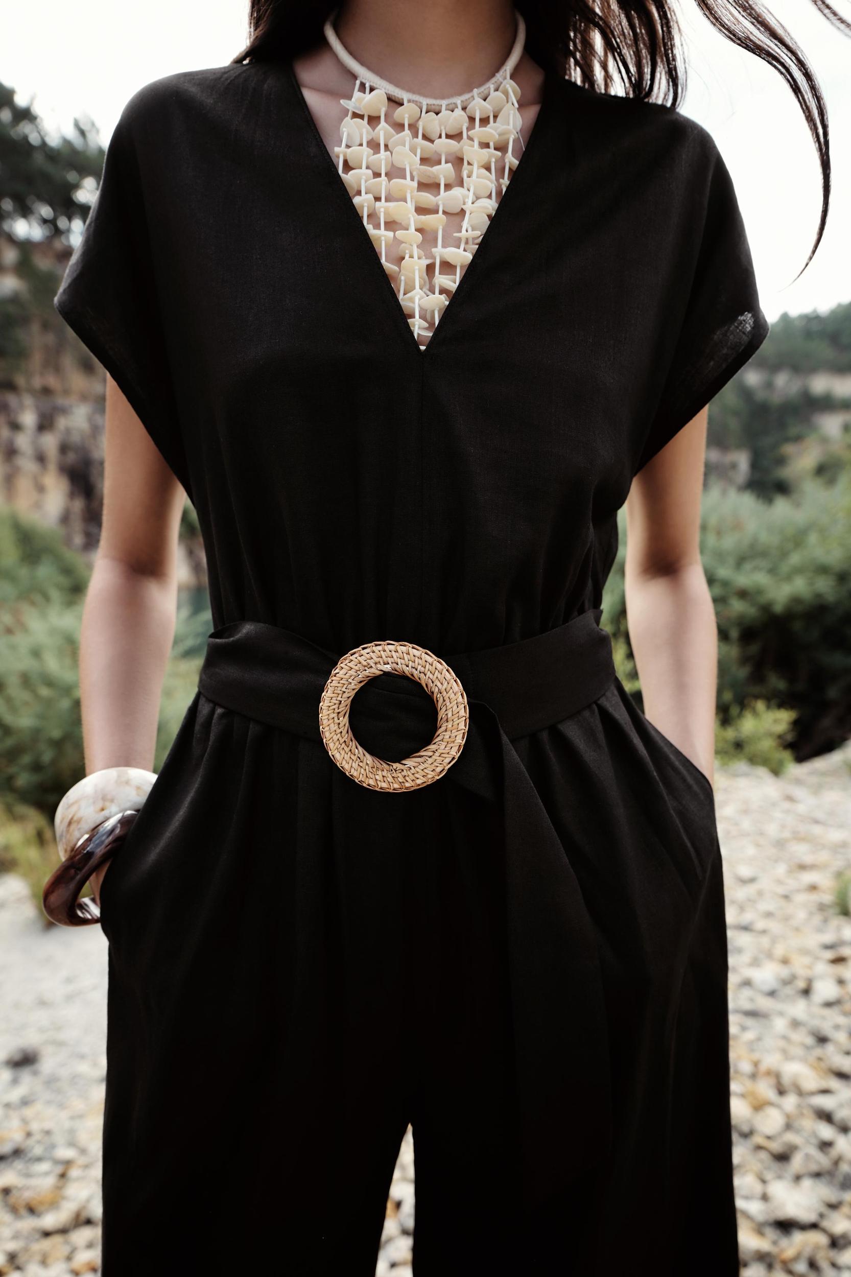 LINEN BELTED LONG JUMPSUIT Product Image