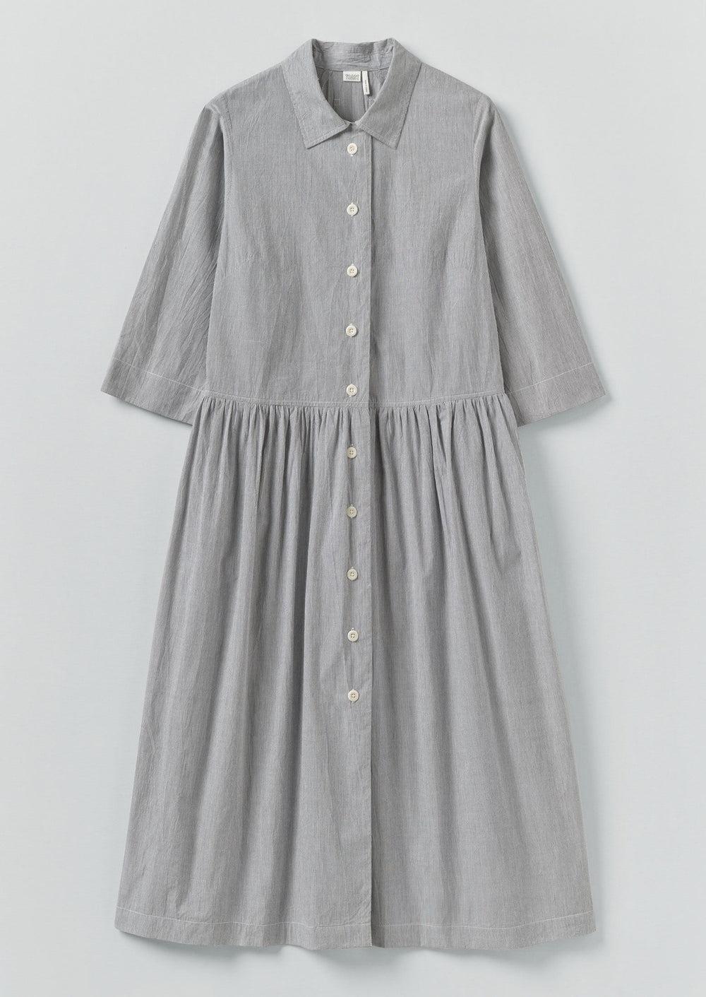 Fine Stripe Cotton Tie Shirt | Ecru/Slate Product Image