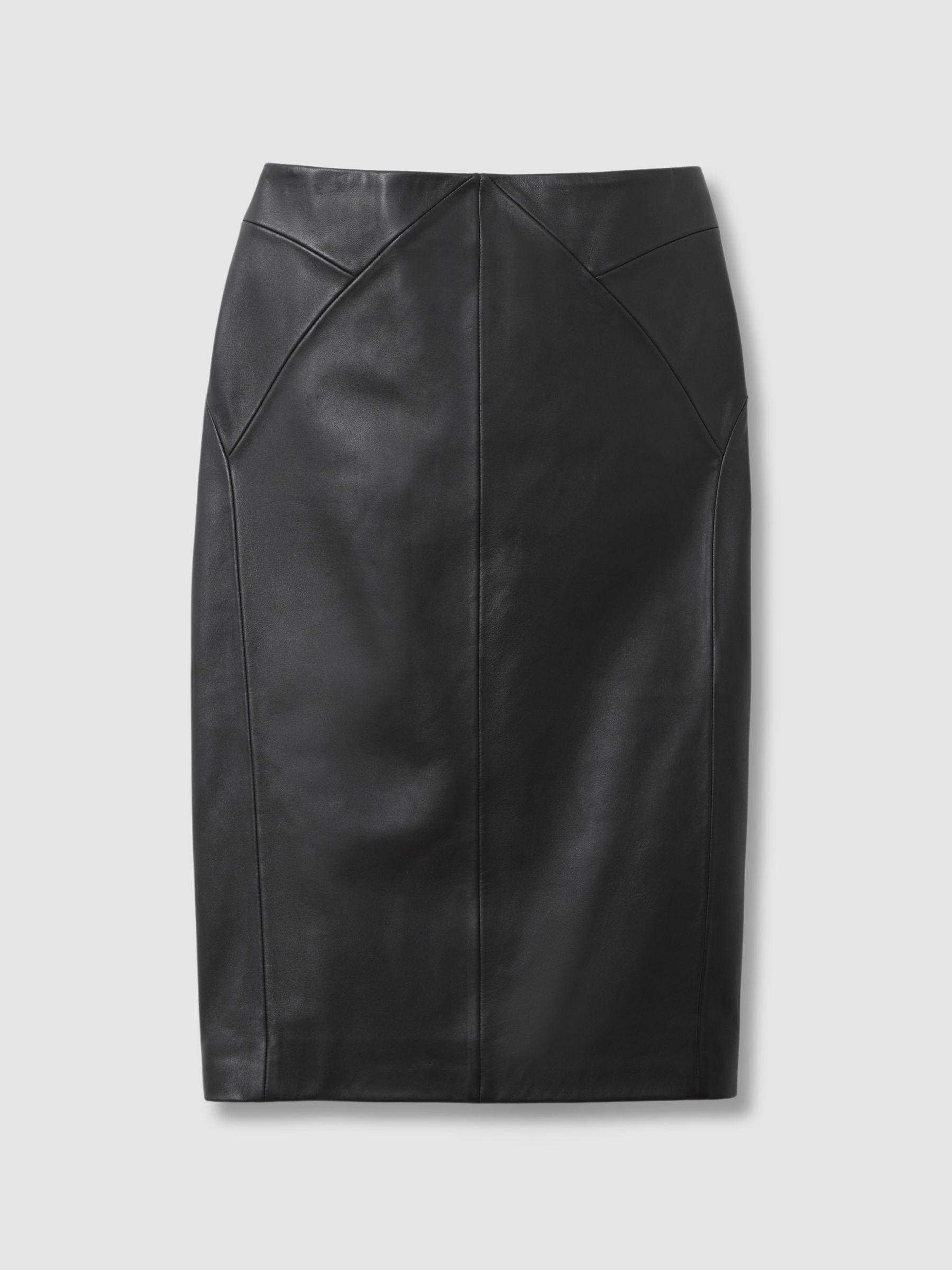 Leather High Rise Midi Skirt in Black Product Image