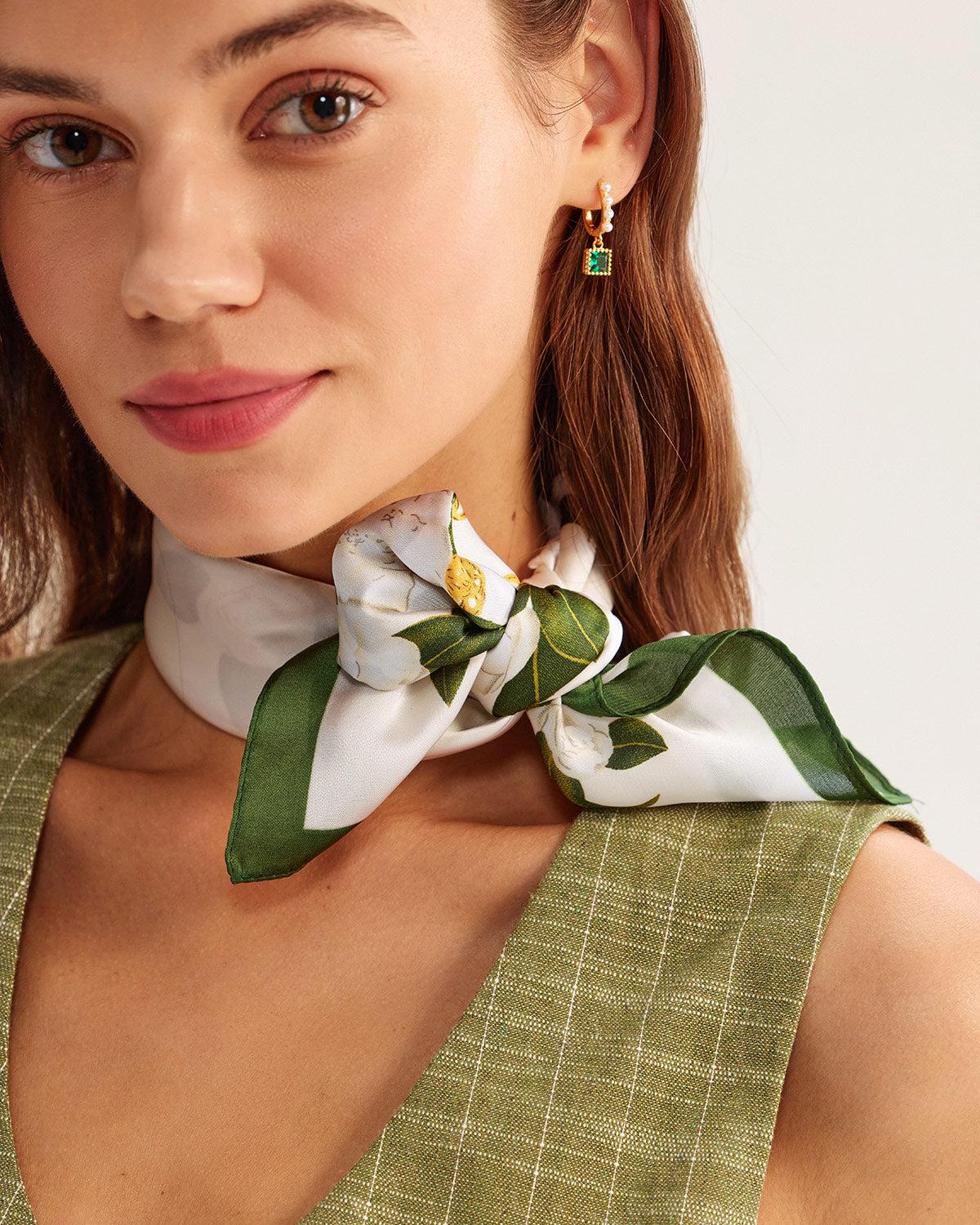 White Floral Satin Scarve Product Image