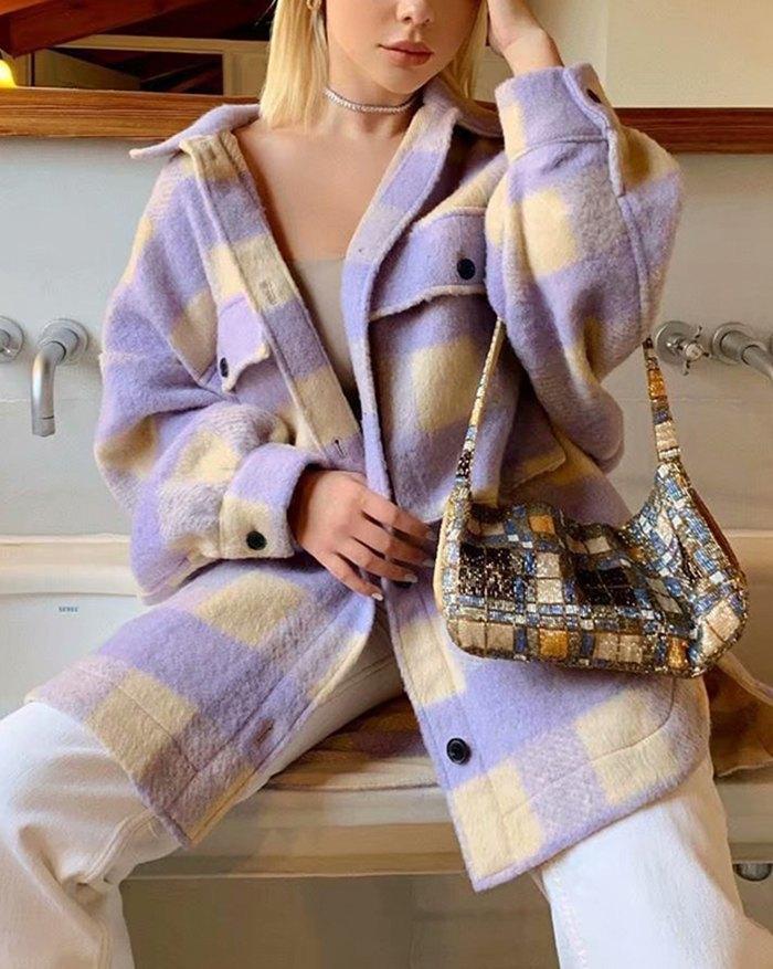 Single-breasted Plaid Loose Coat Product Image