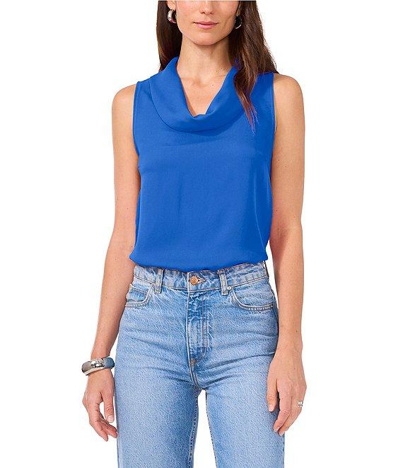 Vince Camuto Luxe Crepe de Chine Sleeveless Cowl Neck Tank Top Product Image
