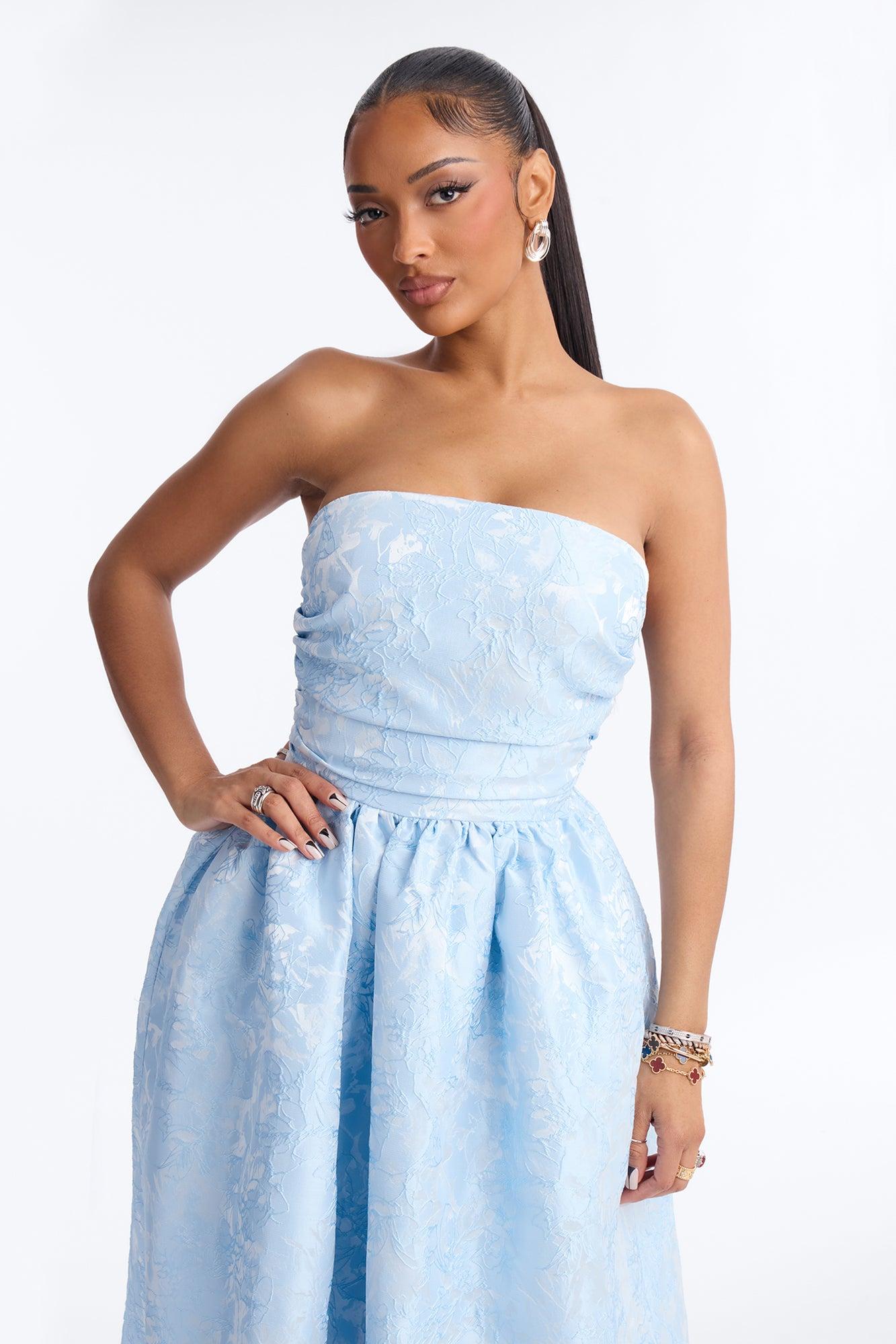 Pamela Floral Jacquard Midi Dress - Blue Female Product Image