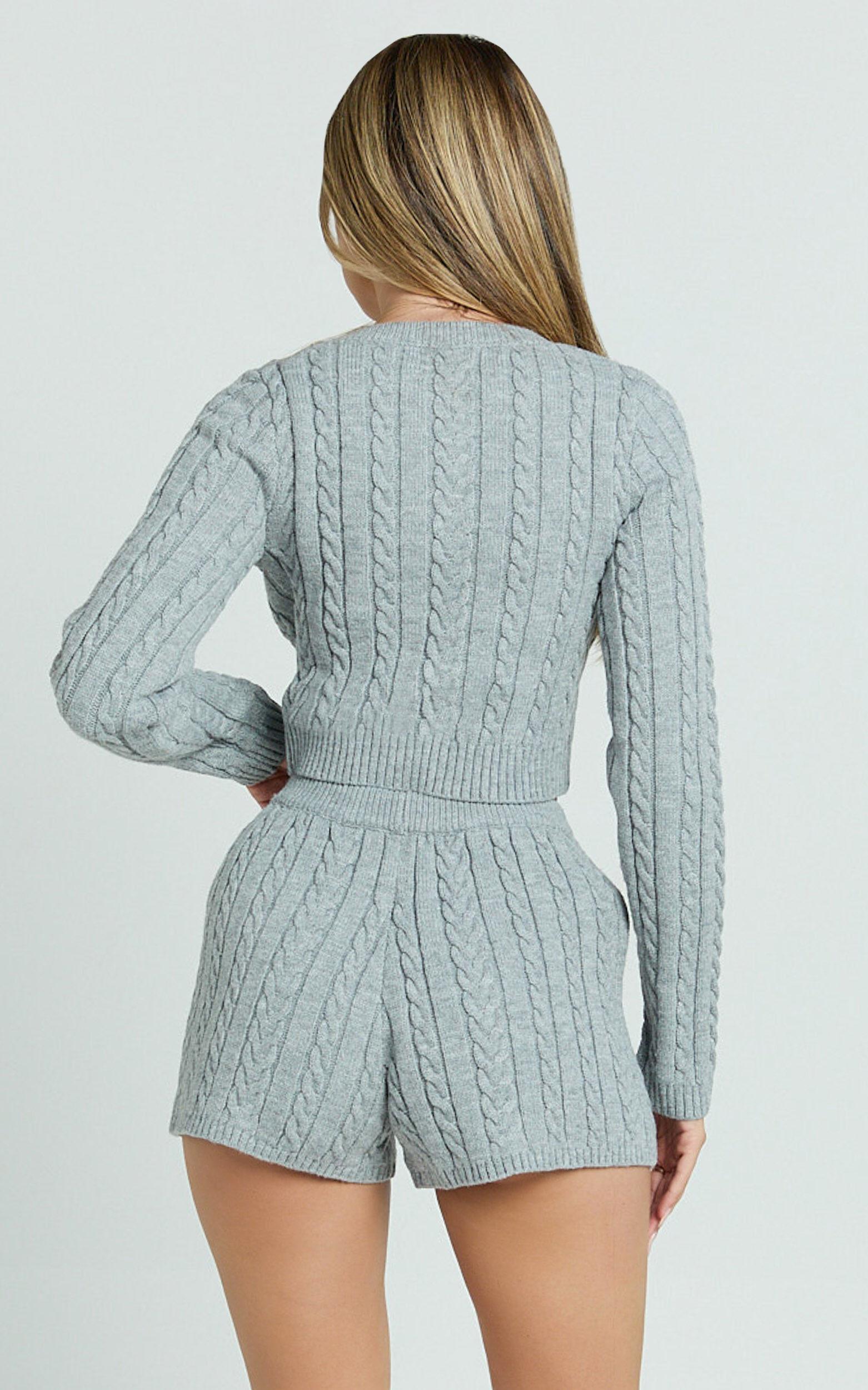 Primrose Cardigan - Recycled Cable Knit Crop Cardigan in Grey Product Image