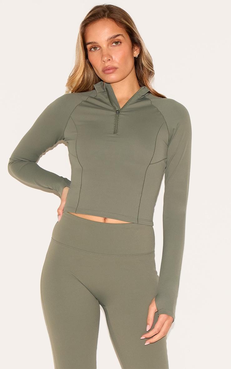 Olive Sculpt Quarter Zip Gym Top Product Image