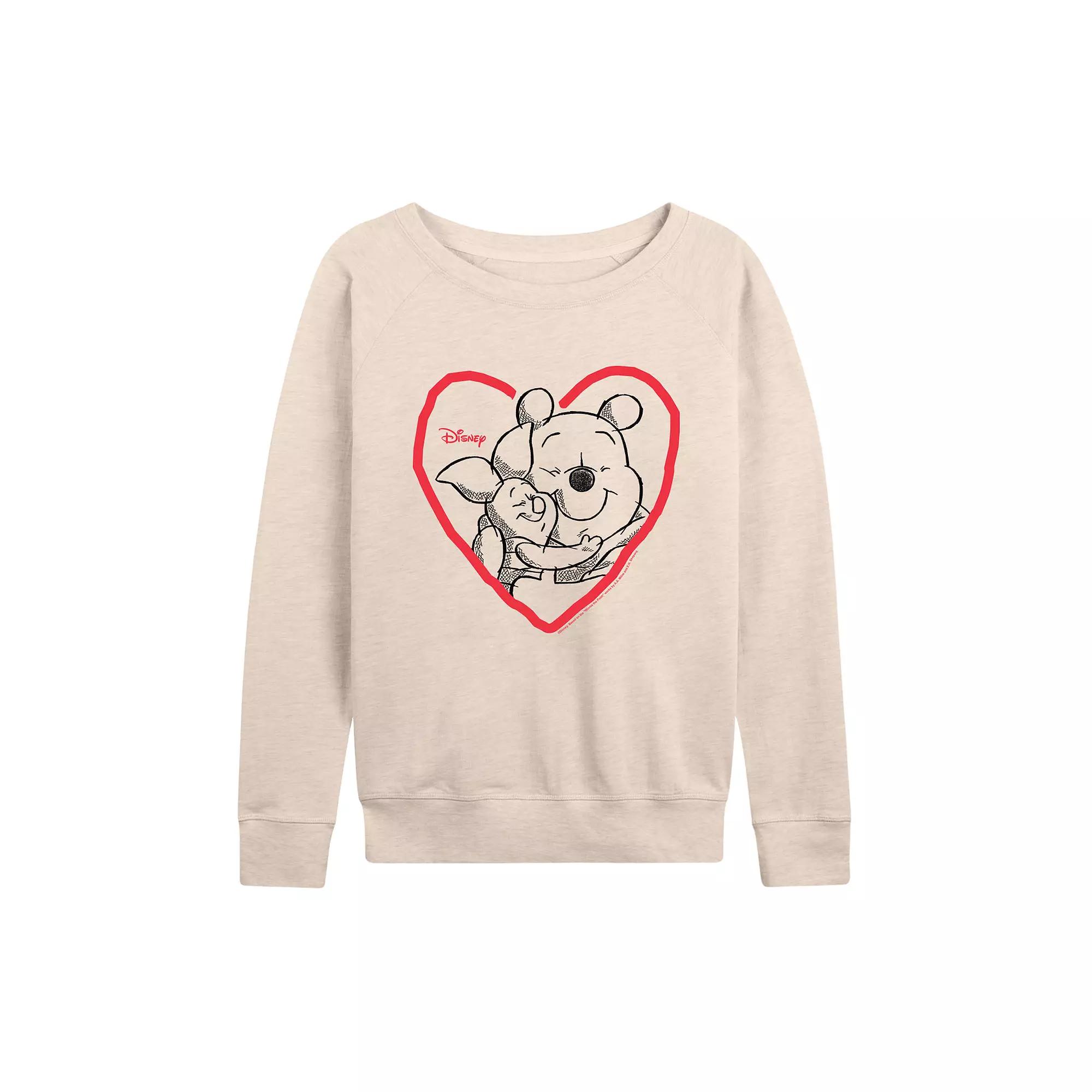 Disney's Winnie the Pooh Piglet & Pooh Women's Heart French Terry Long Sleeve Tee, Girl's,  Product Image