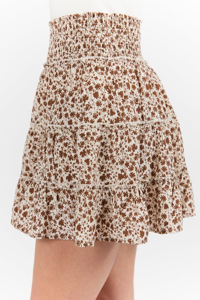Through The Garden Ivory and Brown Floral Mini Skort FINAL SALE Product Image