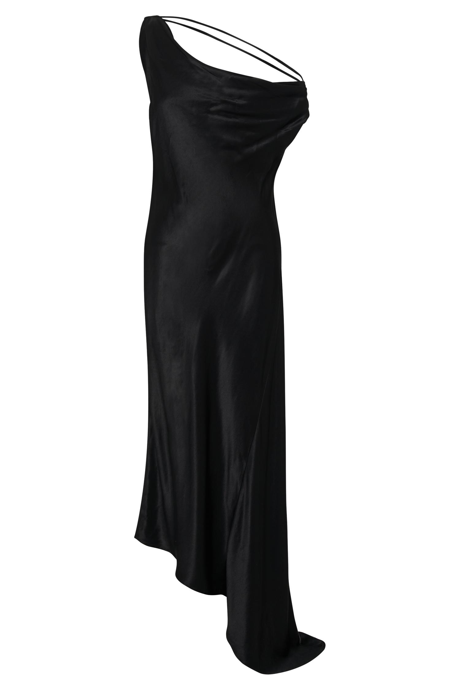 Yvette Slip Maxi Dress With Asymmetrical Hem - Black Product Image