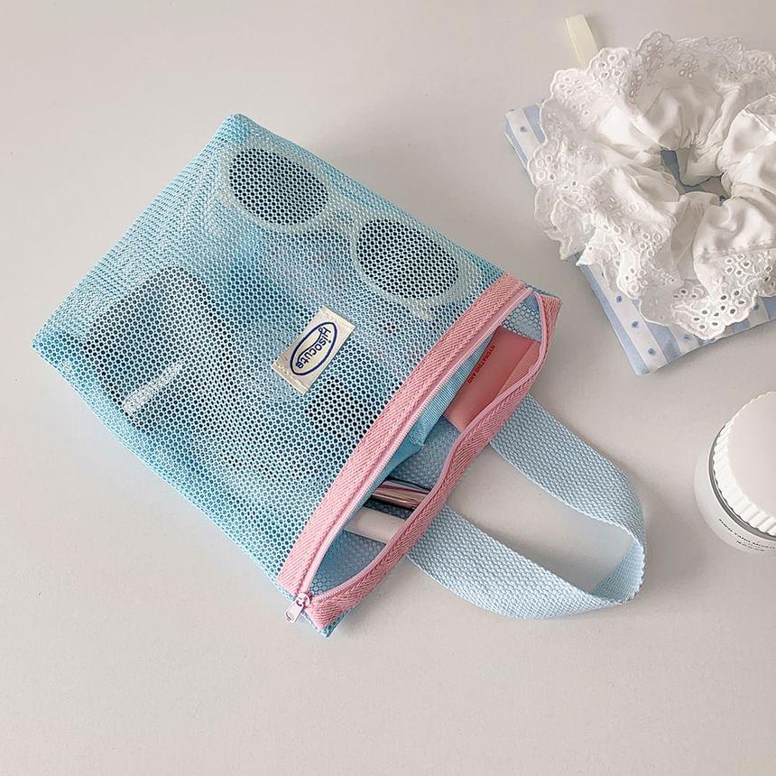 Applique Color Panel Mesh Toiletry Bag Product Image