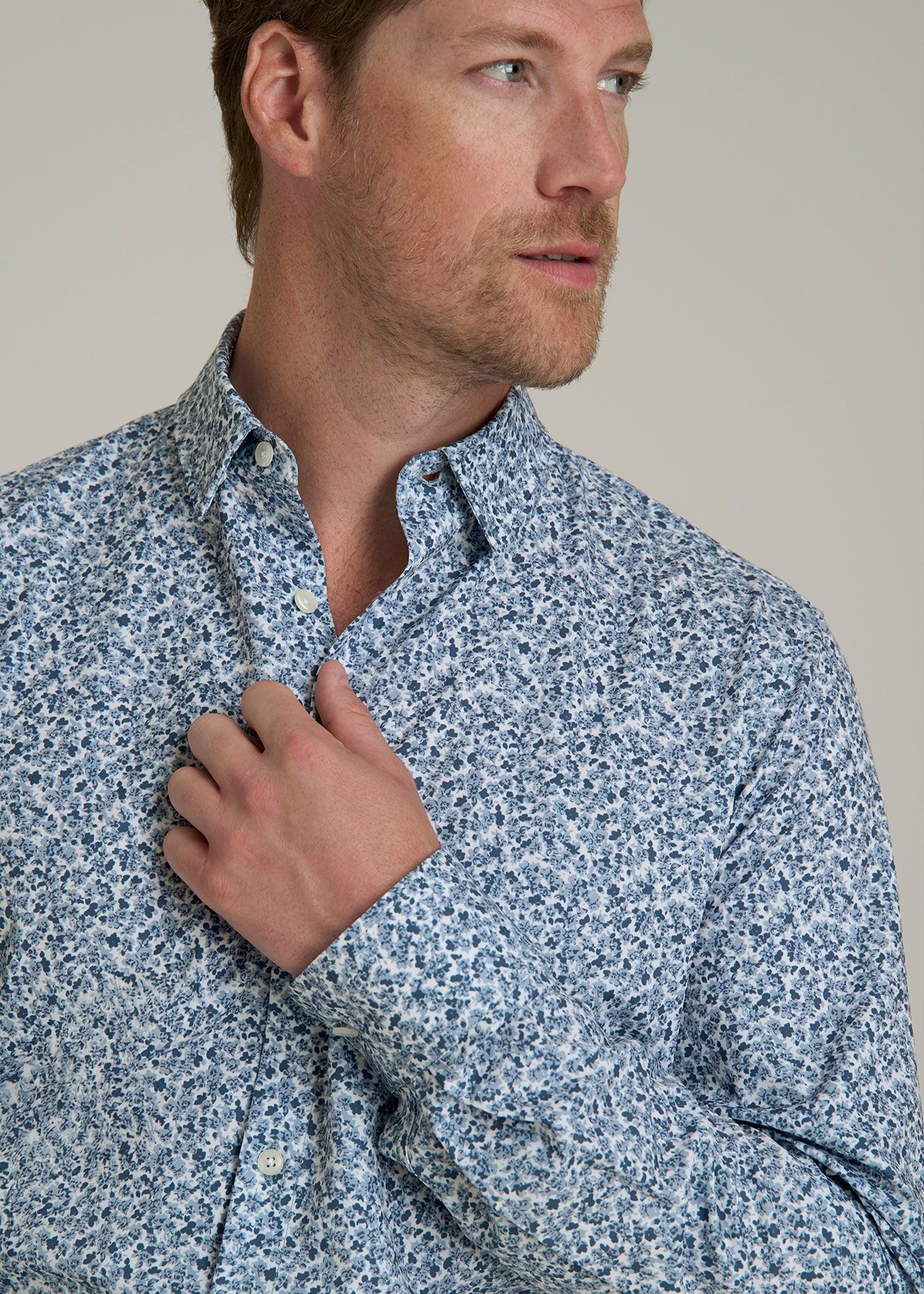 Traveler Stretch Dress Shirt for Tall Men in Blue Scattered Floral Male Product Image