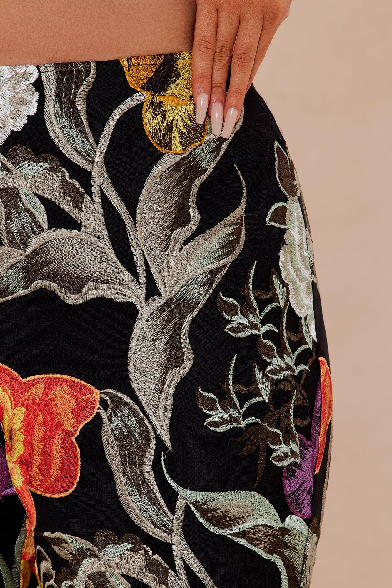 Adaila Floral Embroidered Pant - Black/combo Product Image