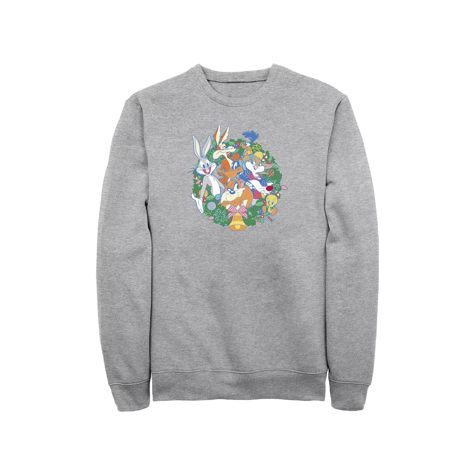 Big & Tall Looney Tunes Christmas Wreath Graphic Fleece, Men's, Size: XXL Tall, Athletic Grey Product Image