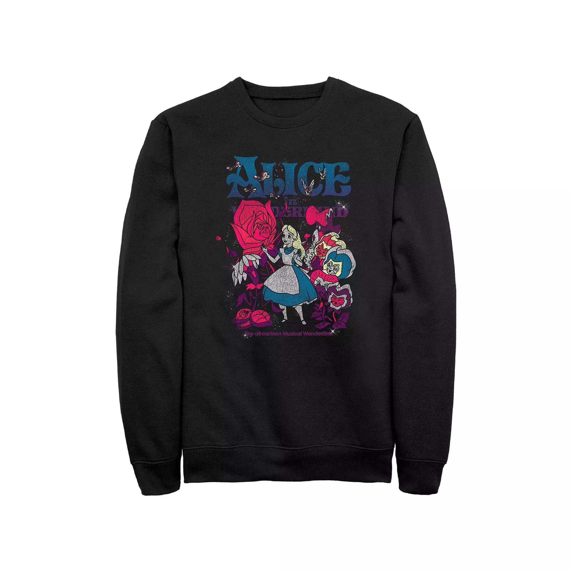 Men's Disney's Alice In Wonderland Technicolor Poster Sweatshirt, Size: Medium, Black Product Image