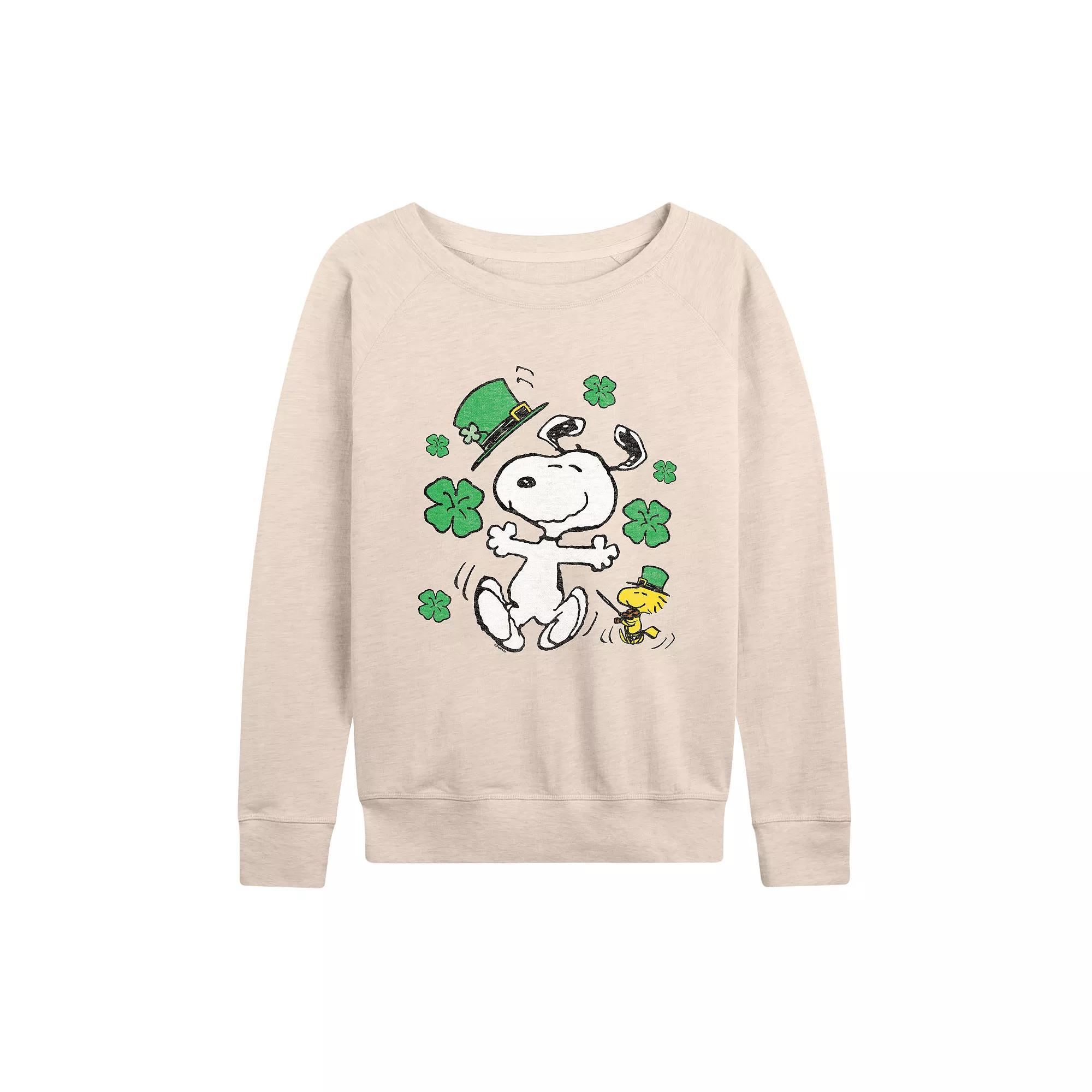 Women's Peanuts Snoopy St Patrick's Day French Terry Long Sleeve Tee,  Product Image