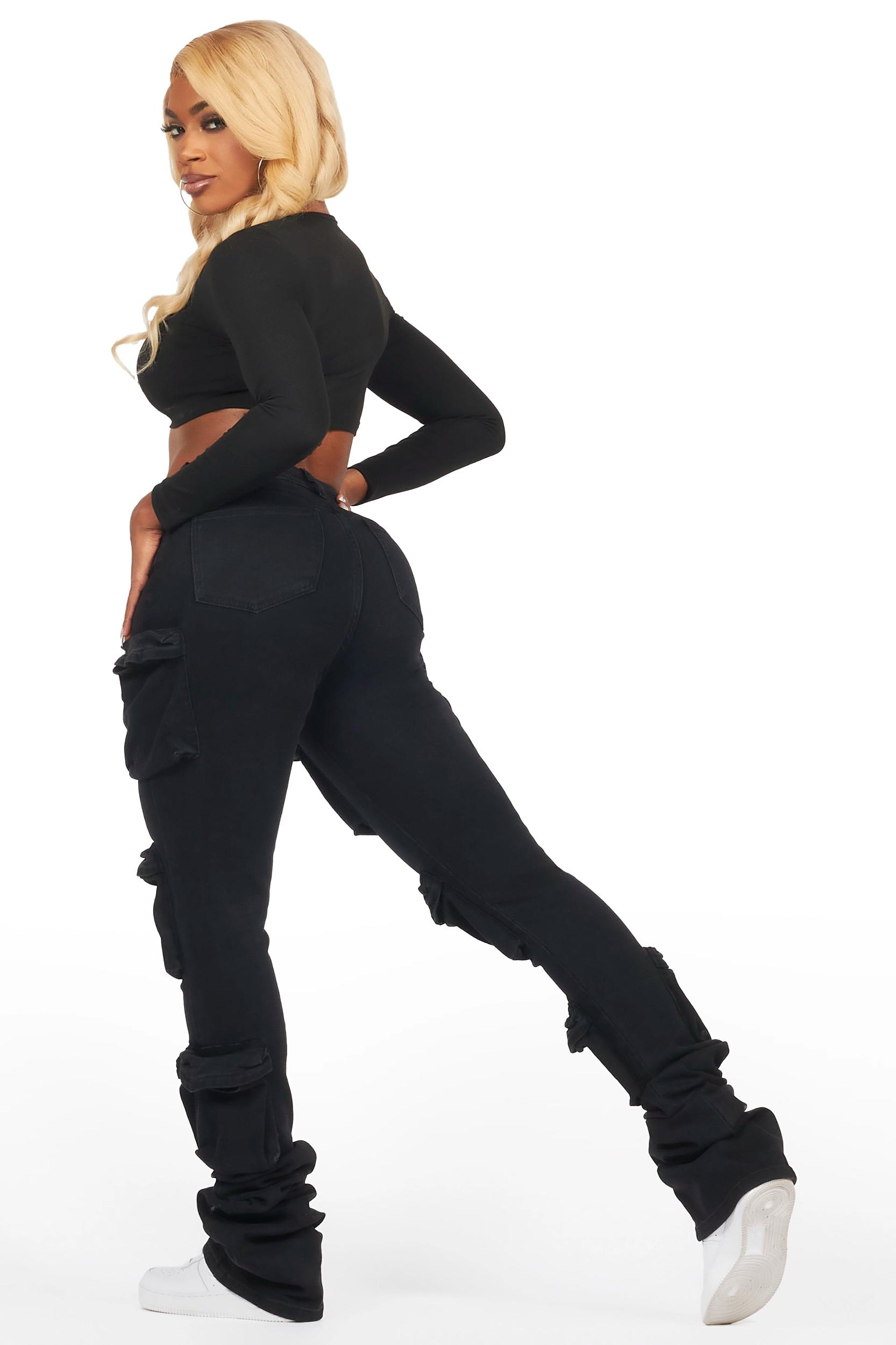 Alliyah Black Cargo Super Stacked Jean Female Product Image