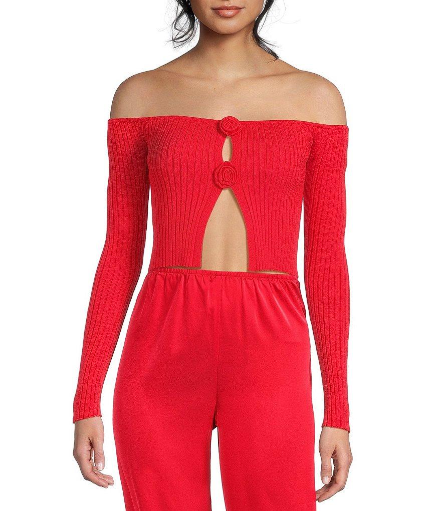 GB Rosette Off-The-Shoulder Sweater Top Product Image