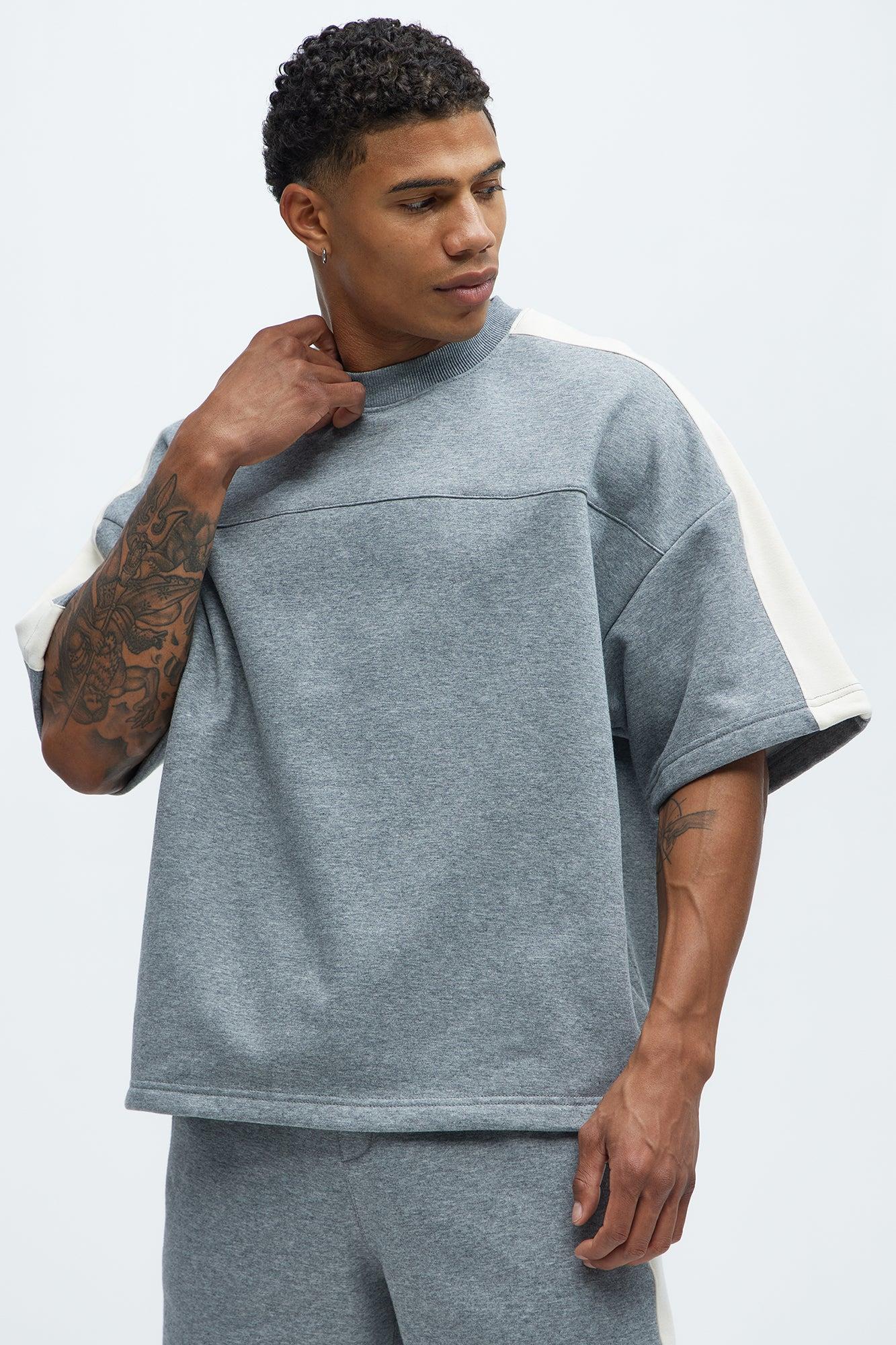 Tyson Oversized Heavyweight Striped Tee - Heather Grey Product Image