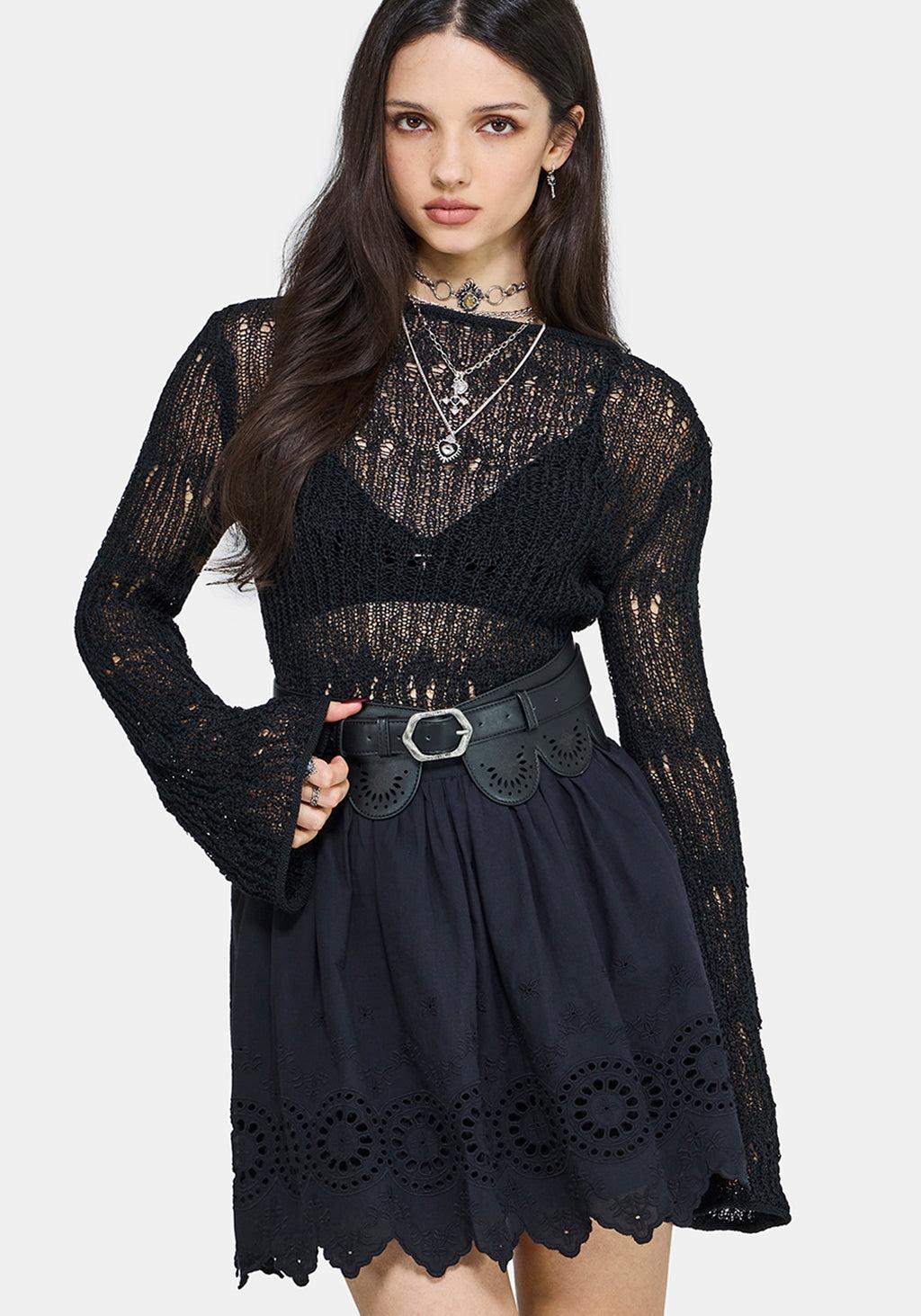 Moirae Contrast Broderie Hem Mini Skirt Product Image