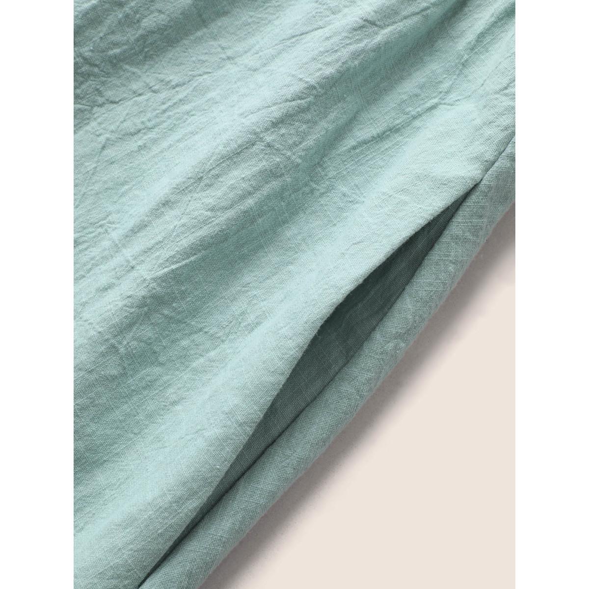 Plus Size Cotton Solid Pleated Button Detail Belted Dress Mint Women Casual Belted V-neck Sleeveless Curvy BloomChic 26/4X Product Image