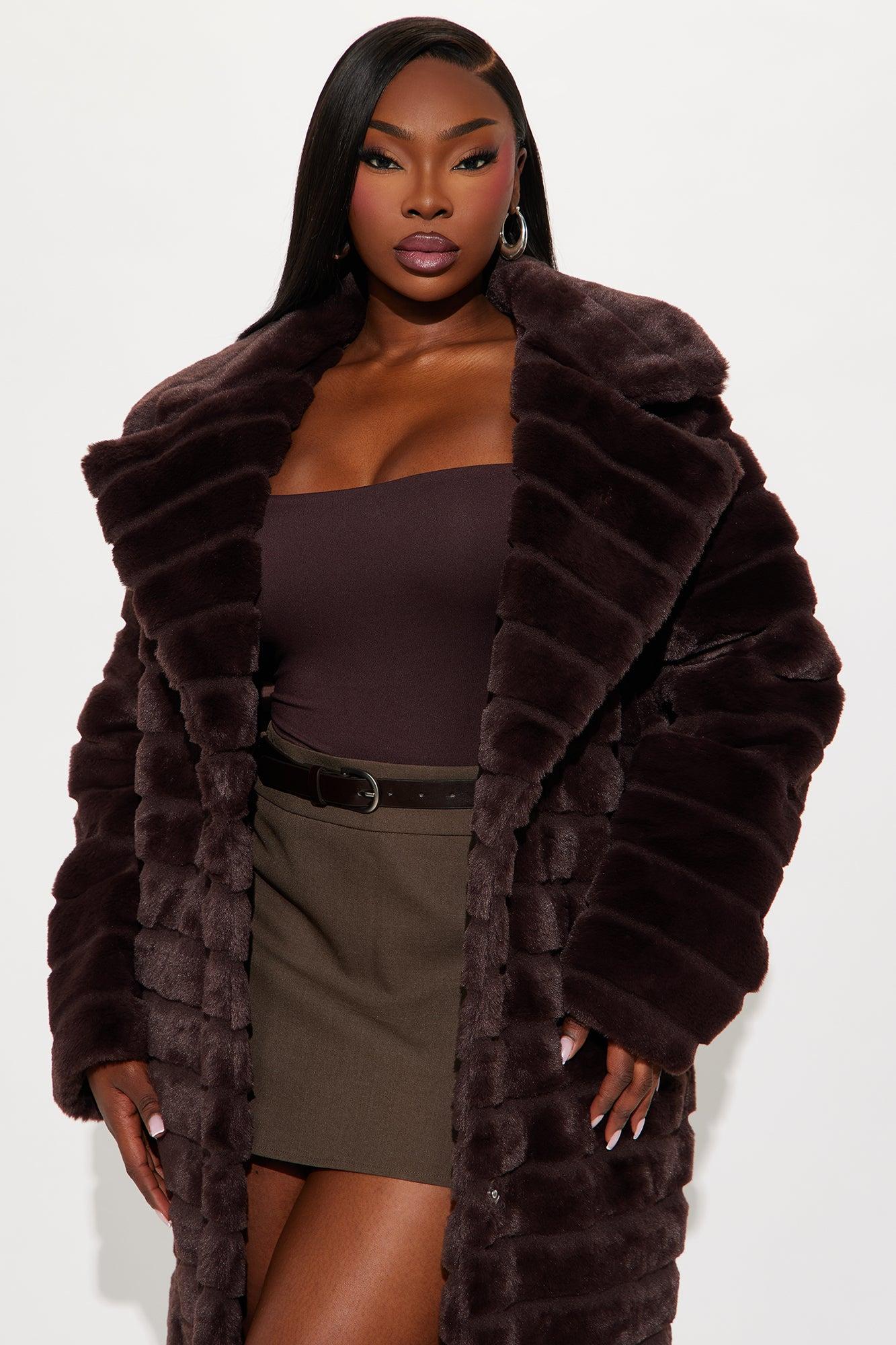 Vivienne Faux Fur Trench Coat - Chocolate Female Product Image