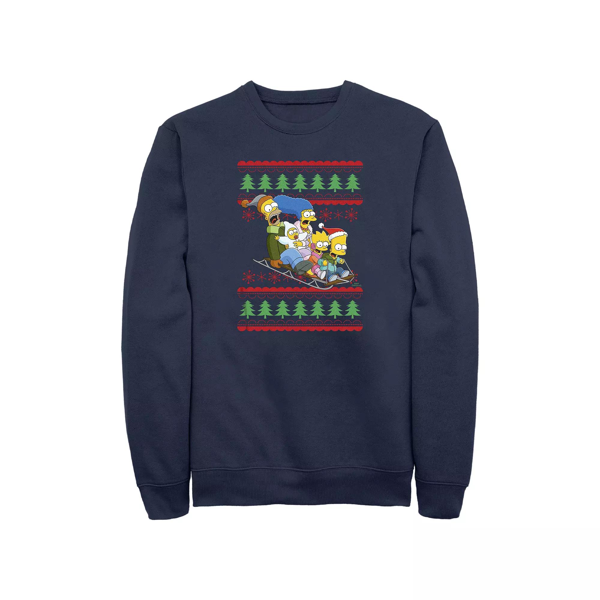 Big & Tall The Simpsons Family Sleigh Ride Sweater Graphic Fleece, Men's, Size: 3XL, Blue Product Image