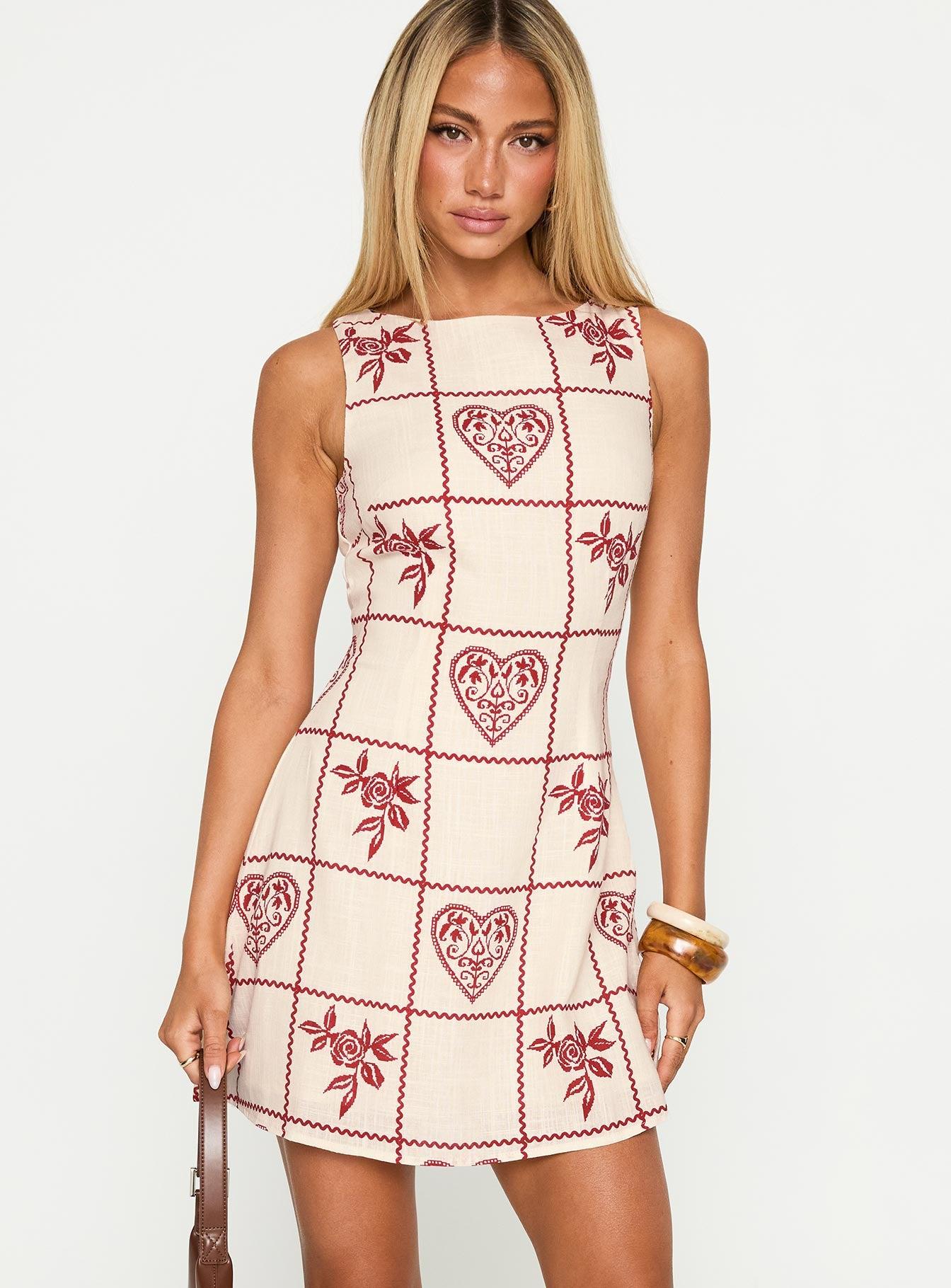 Alfalfa Shift Mini Dress Red Floral Check Product Image