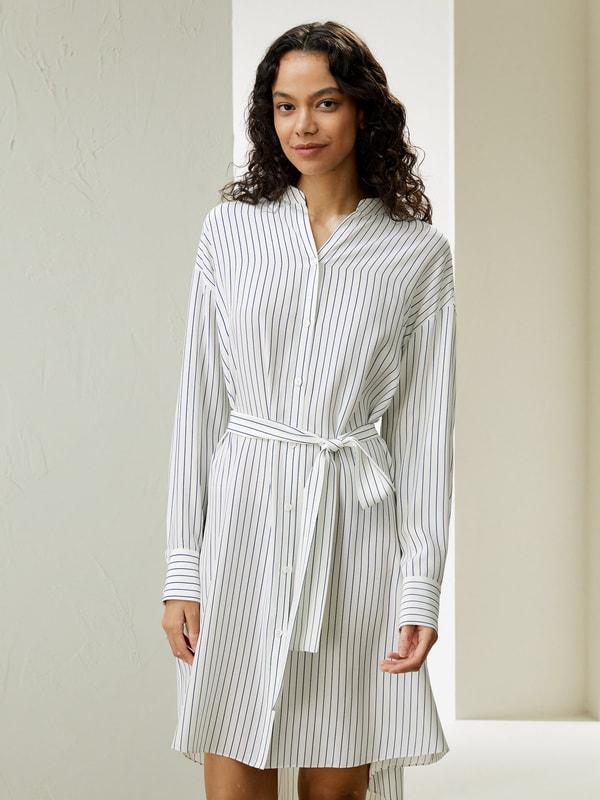 Pinstriped Silk Shirtdress with Belt Product Image