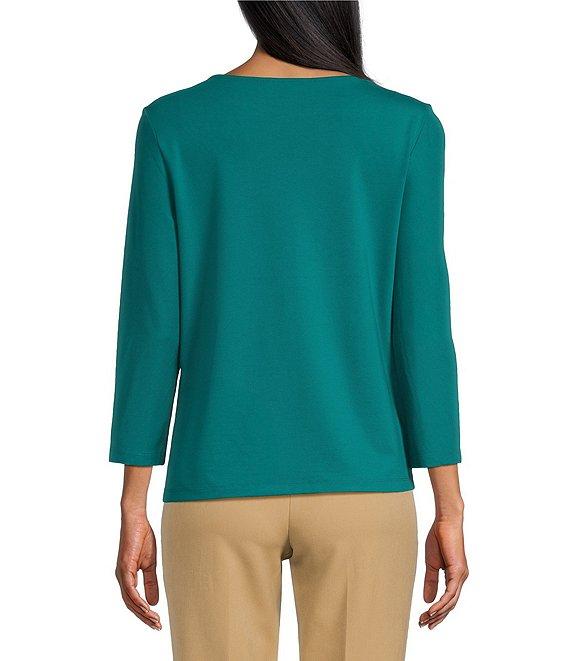 Investments Petite Size Knit 3/4 Sleeve Front Drape Crew Neck Top Product Image