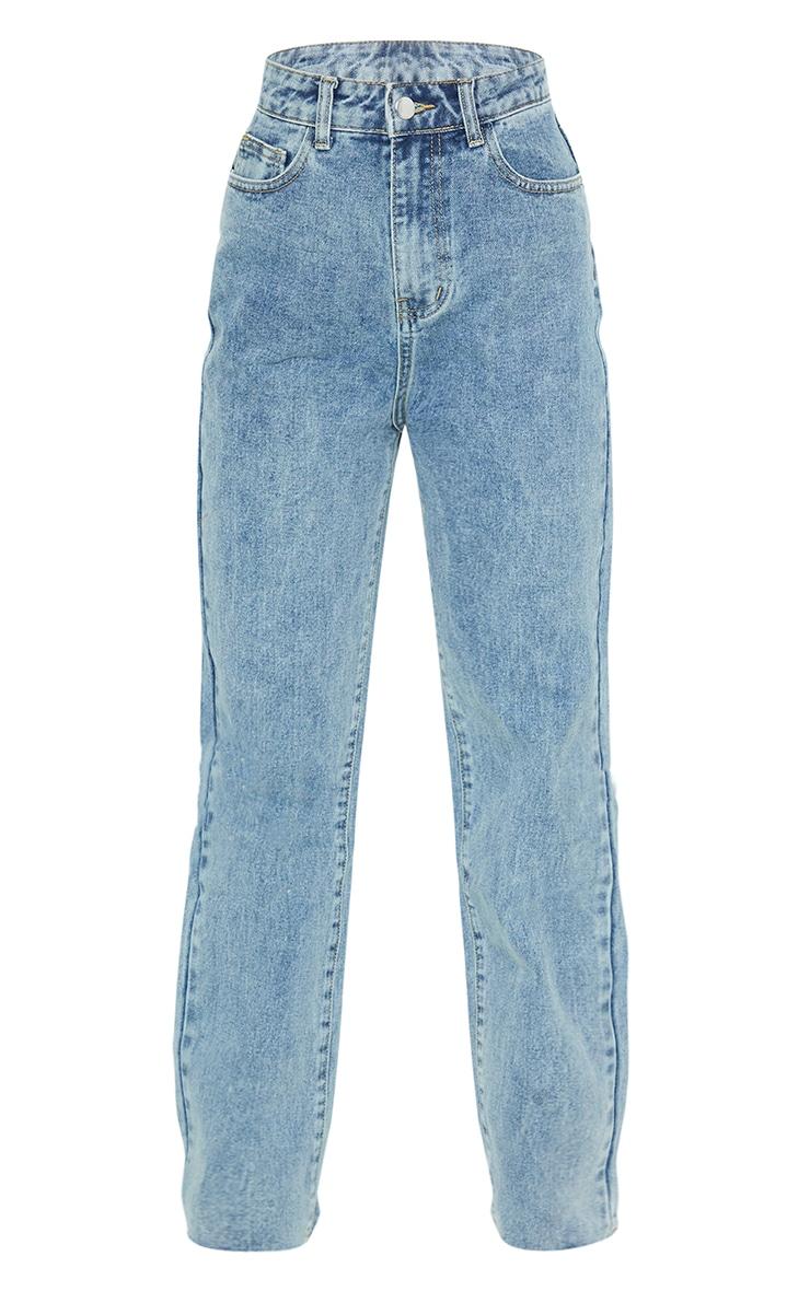 PRETTYLITTLETHING Vintage Petite Wash Long Leg Straight Jeans Product Image