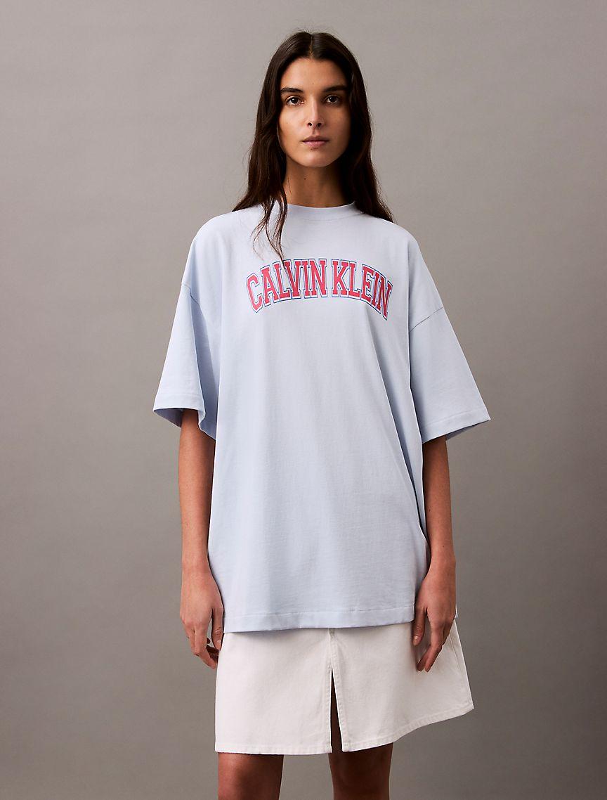 Calvin Klein Womens Boxy Varsity Logo T-Shirt - Pink Product Image
