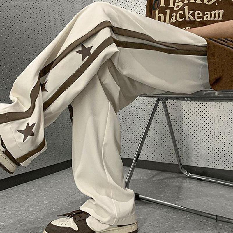 Sopula Retro High Street Trendy Patchwork Star Straight Sweatpants Product Image