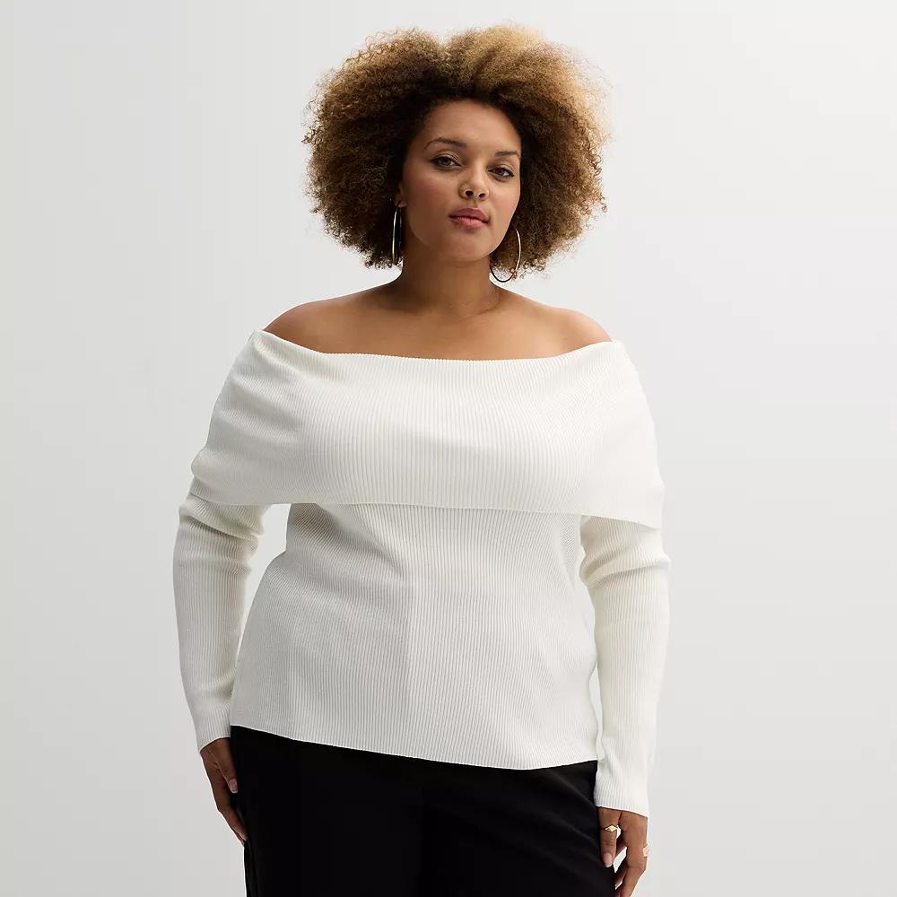 Plus Size INTEMPO Off-the-Shoulder Long Sleeve Top, Women's, Size: 4XL, White Product Image