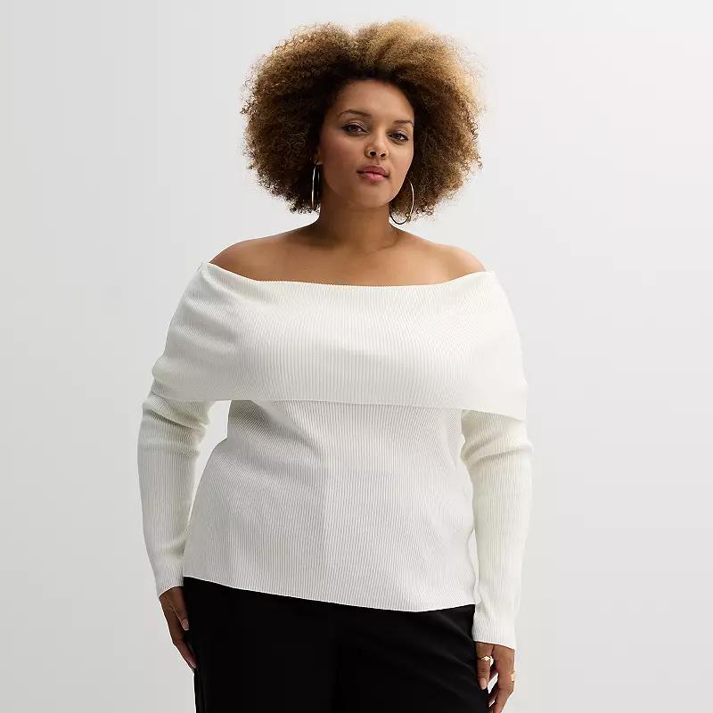 Plus Size INTEMPO Off-the-Shoulder Long Sleeve Top, Women's, Size: 4XL, White Product Image