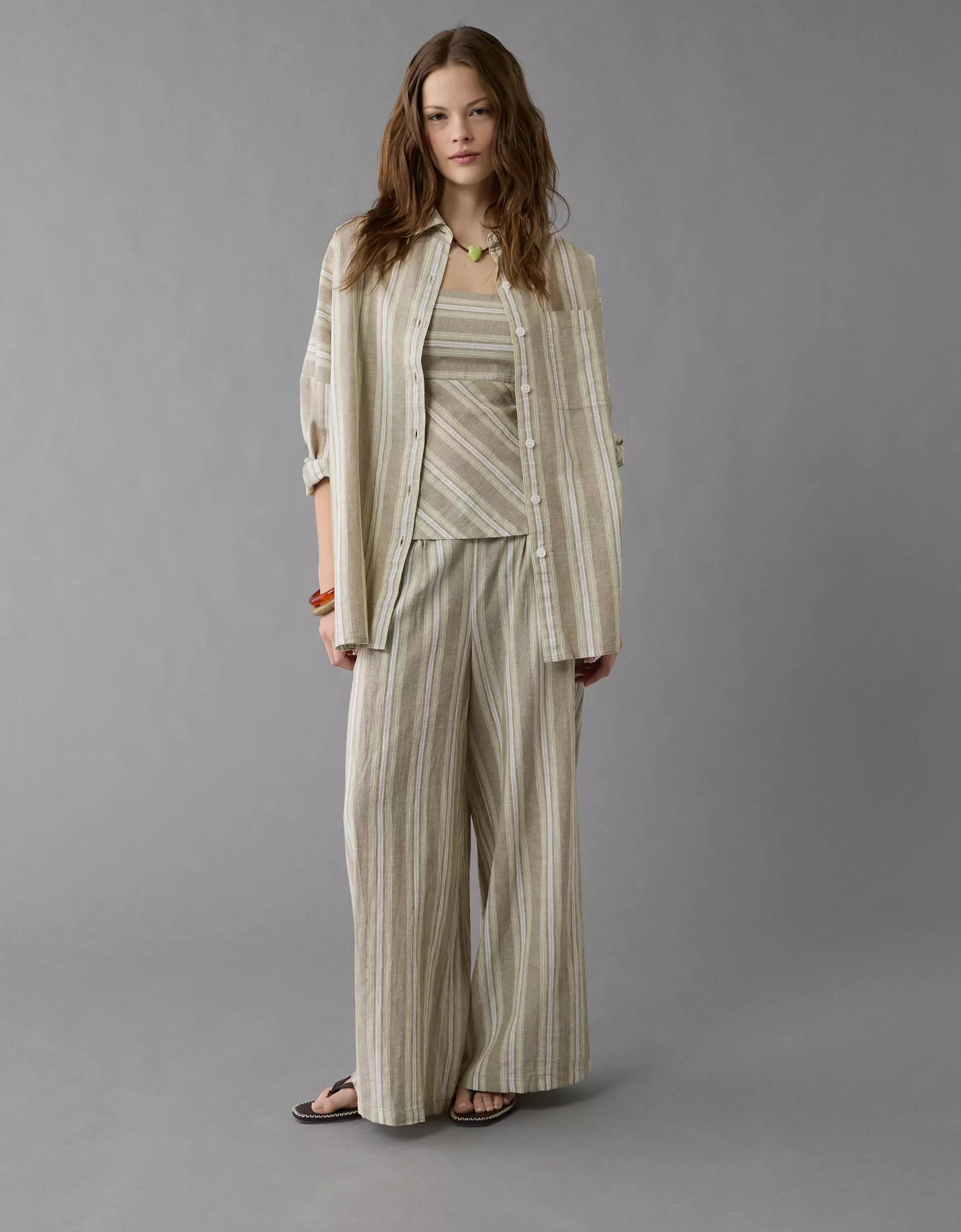 AE Go Big Linen-Blend Oversized Striped Shirt Product Image