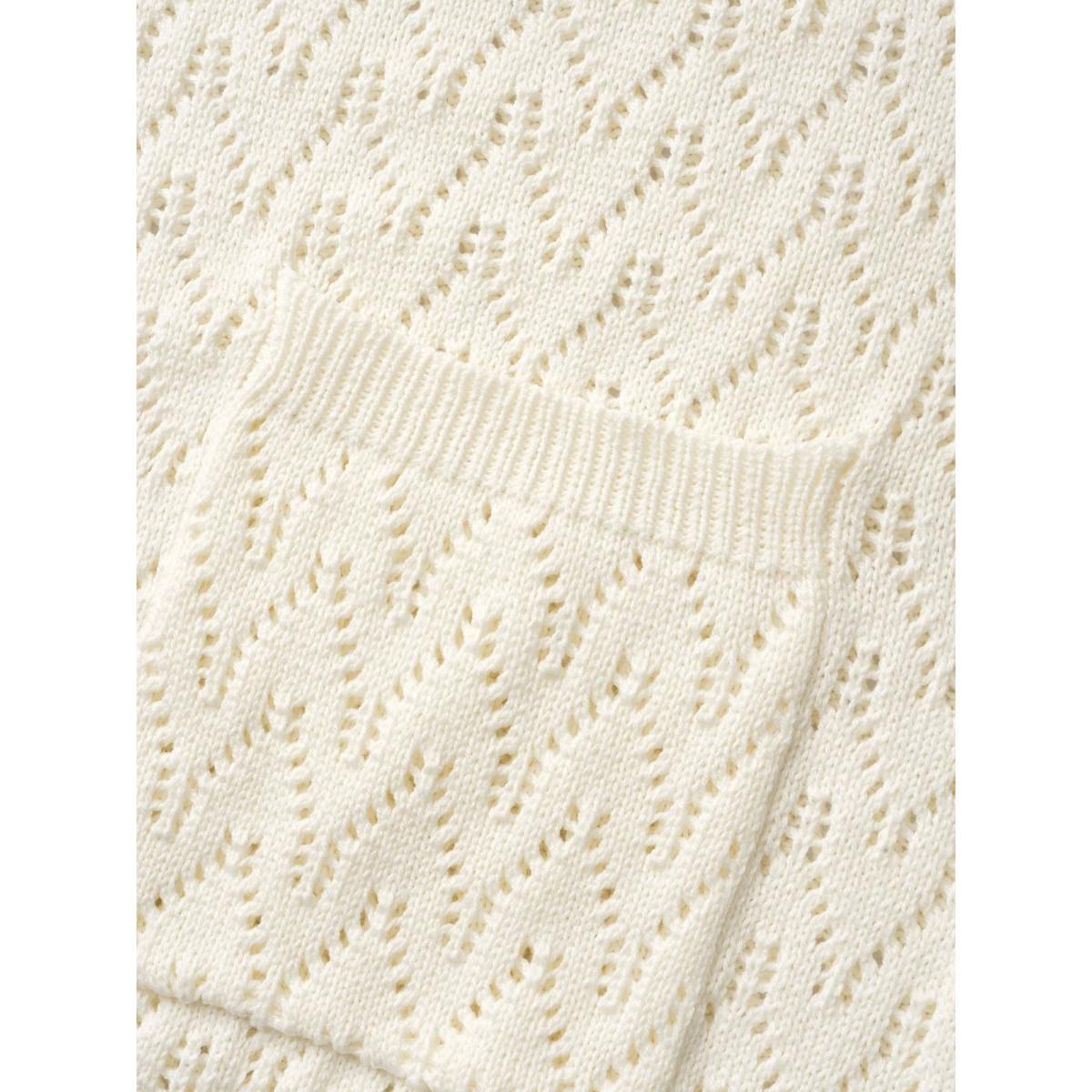 Plus Size Kimono Collar Patch Pocket Pointelle Knit Cardigan Beige Women Leisure Loose Long Sleeve Casual Cardigans BloomChic 14-16/1X Product Image