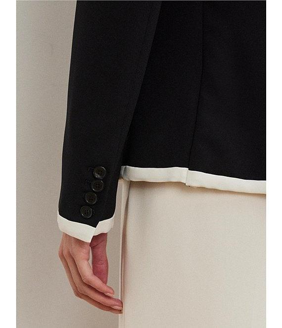 Lauren Ralph Lauren Knit Two-Tone Georgette Notch Lapel Long Sleeve Blazer Product Image
