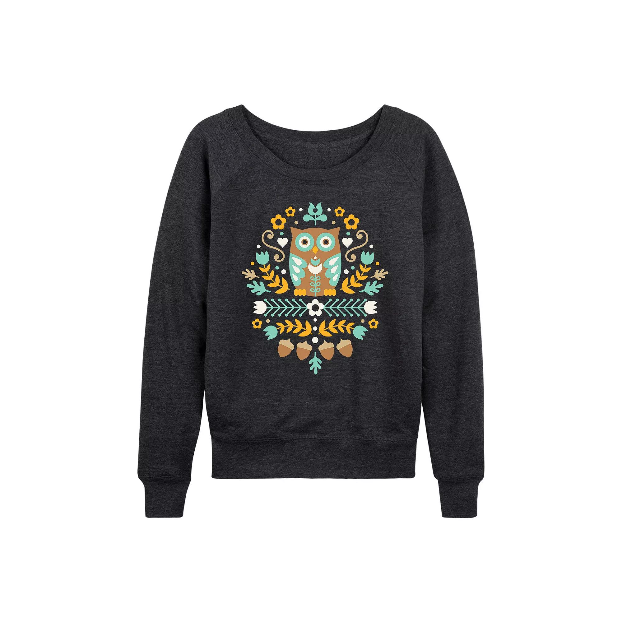 Women's Scandinavian Folk Owl French Terry Long Sleeve Tee, Girl's,  Product Image